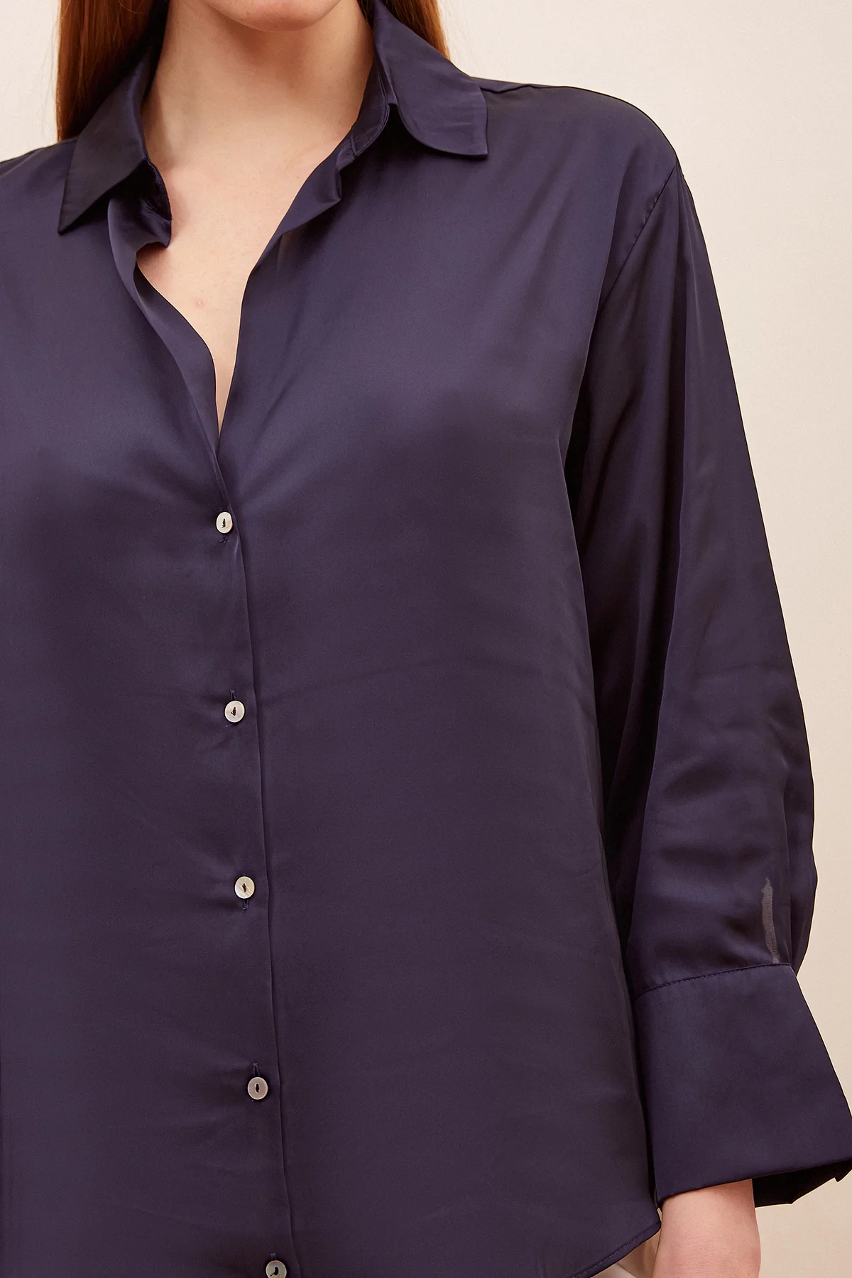 Basic Saten Gömlek - Lacivert