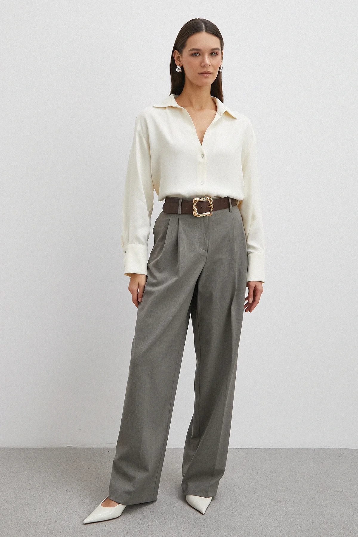 Viskon Saten Gömlek - Ekru