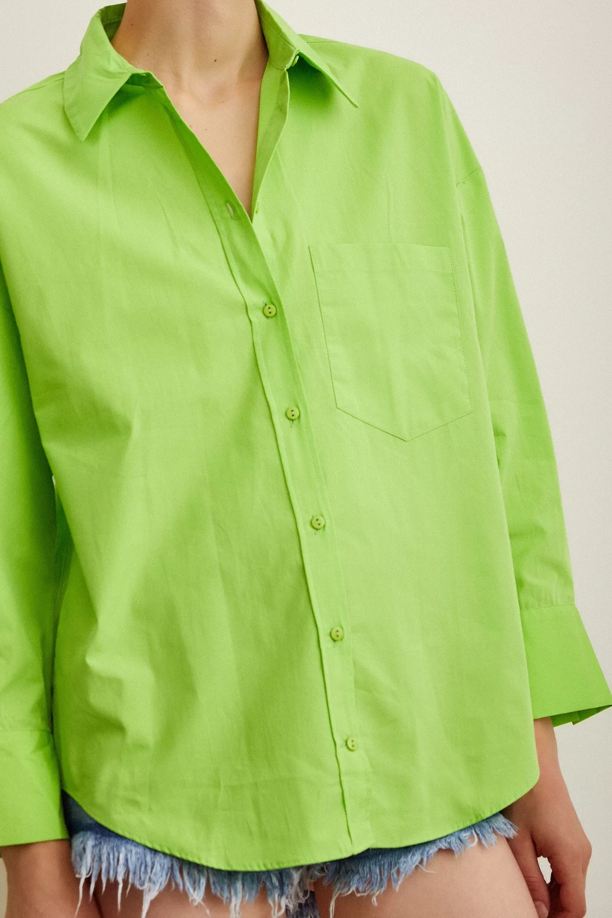 Boyfriend Basic Gömlek - Fıstık Yeşili
