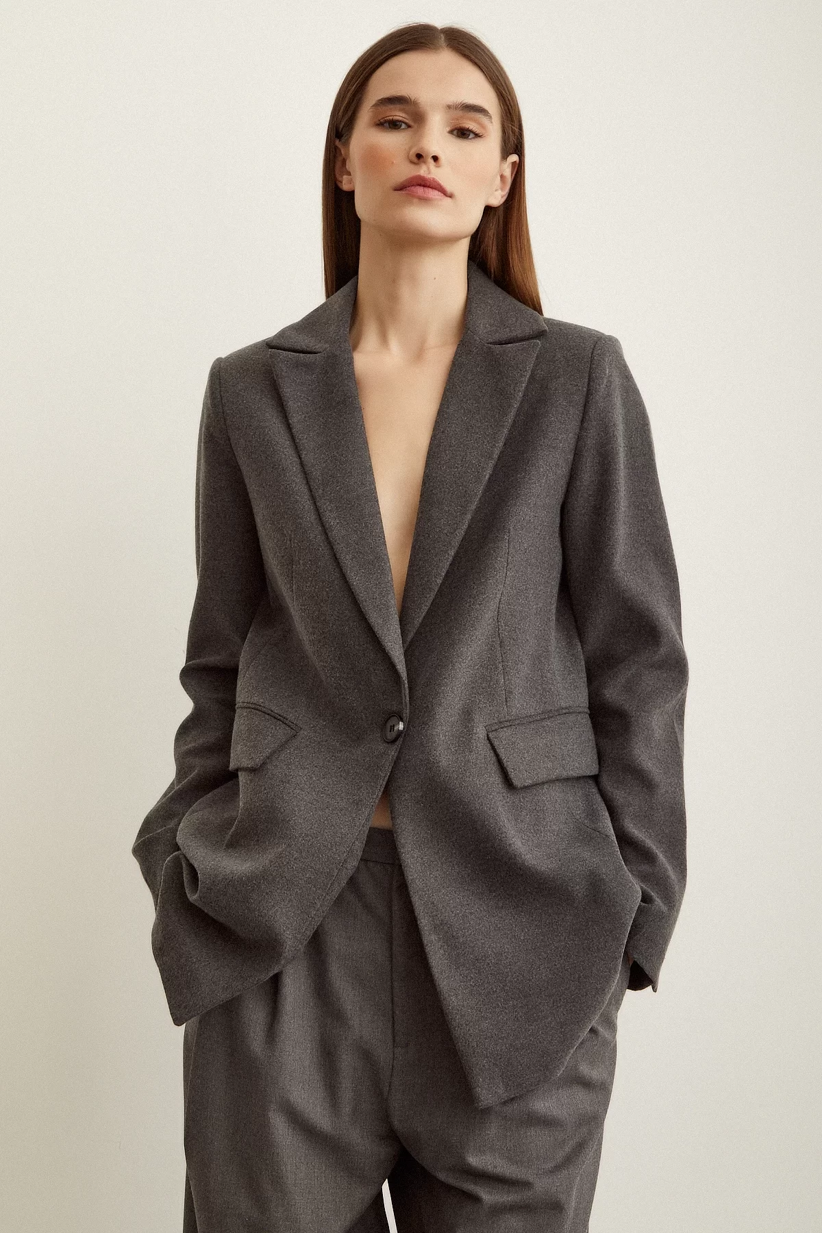 Slim Fit Blazer Ceket - Gri