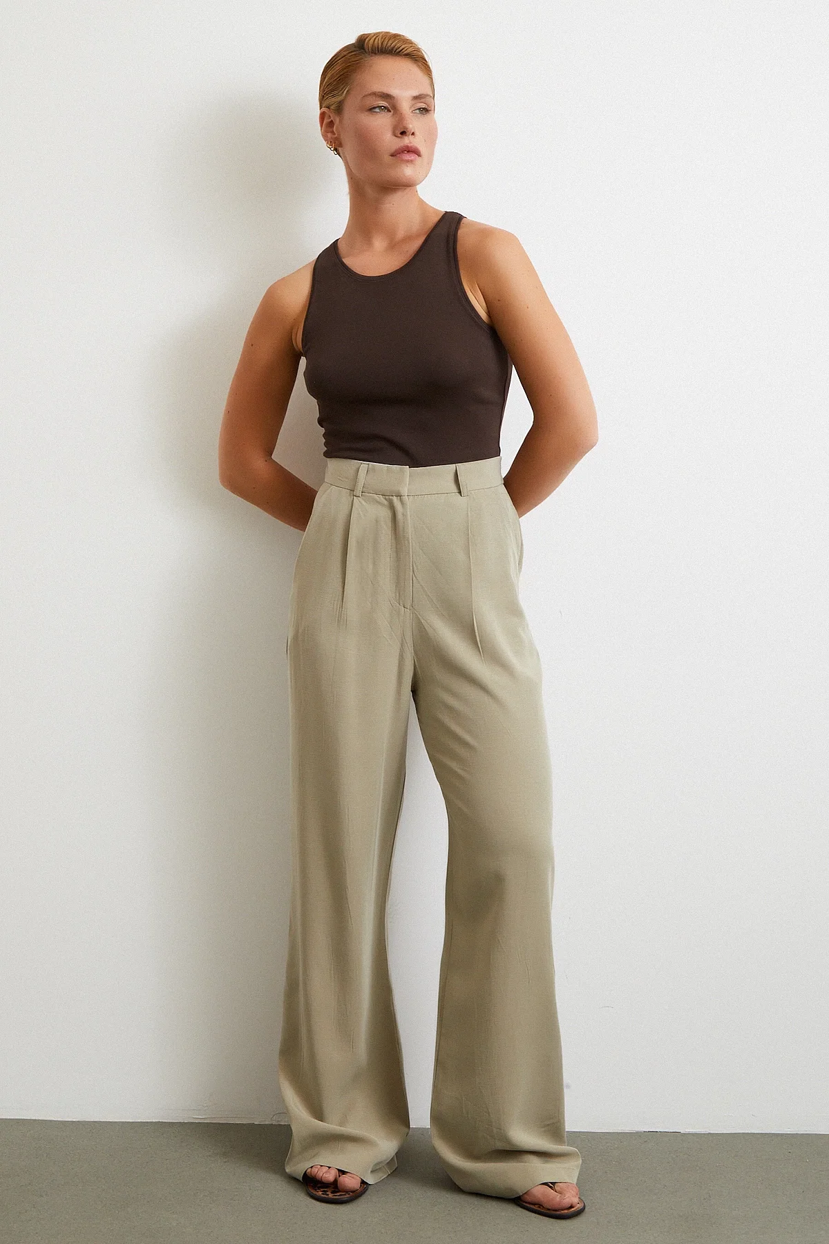 Linen Palazzo Pants - Gray