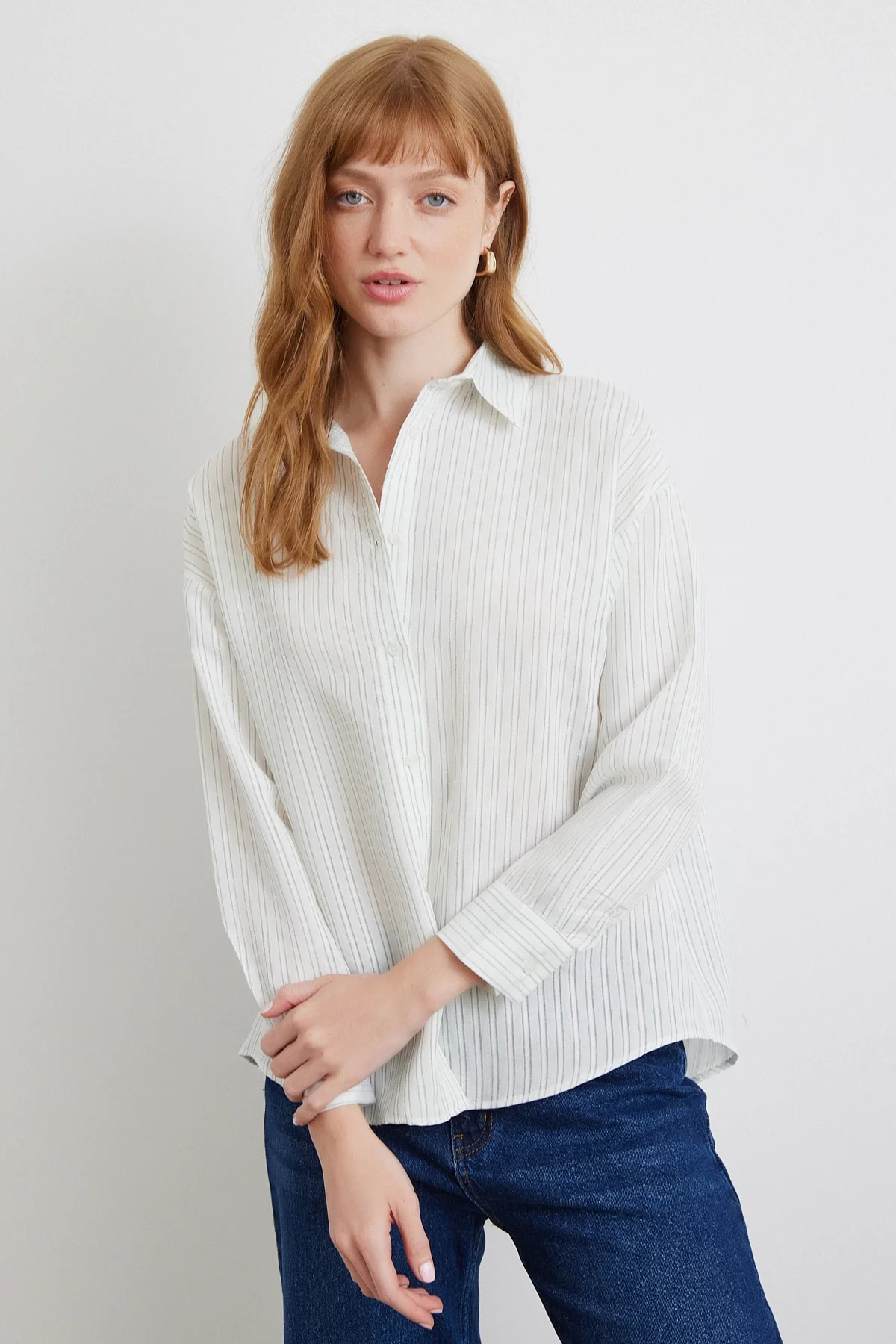 Simetrik Çizgili Gömlek - Mint