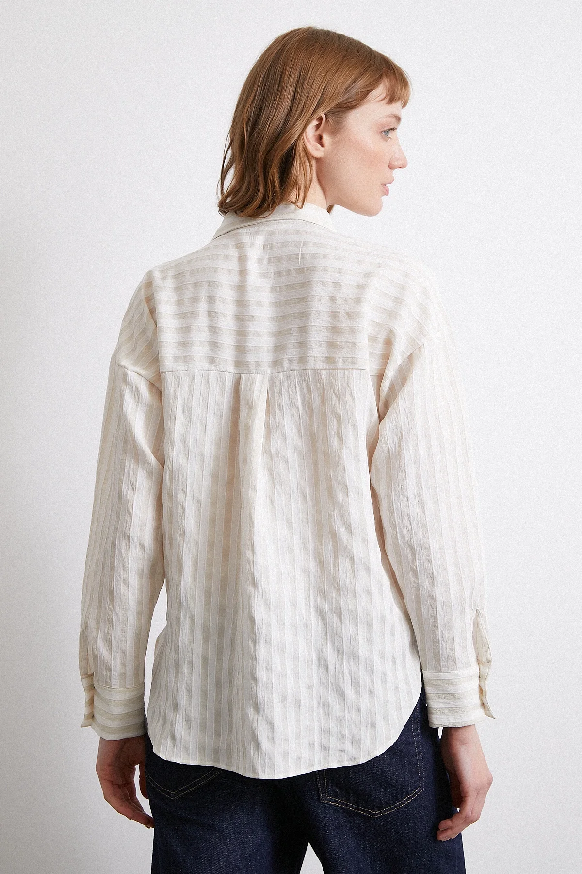 Multi Çizgili Cepli Gömlek - Bej