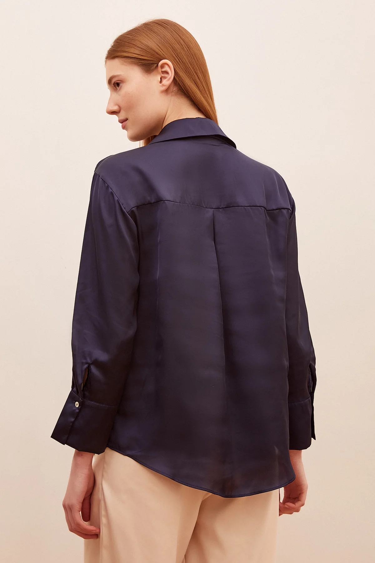 Basic Saten Gömlek - Lacivert