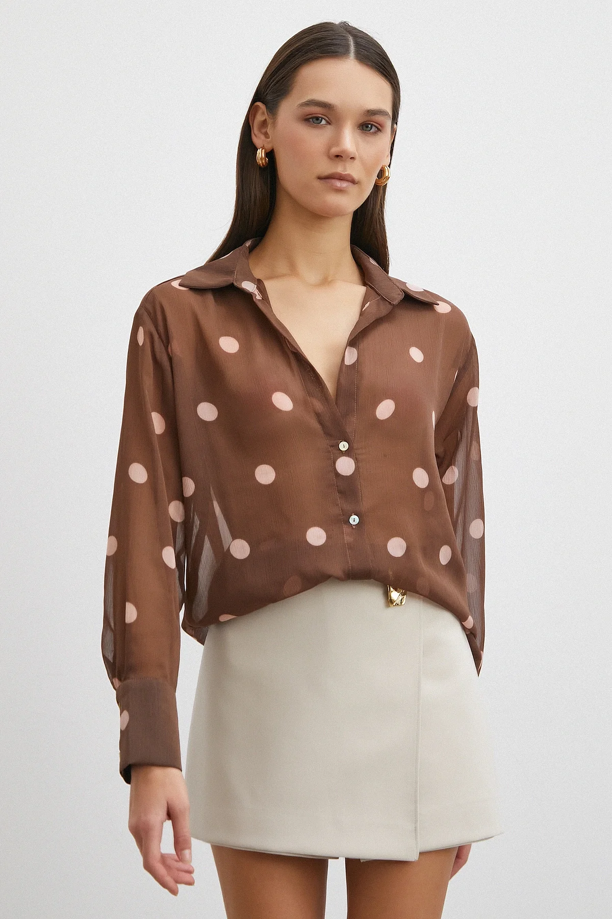 Desenli Yoryo Gömlek - Kahve