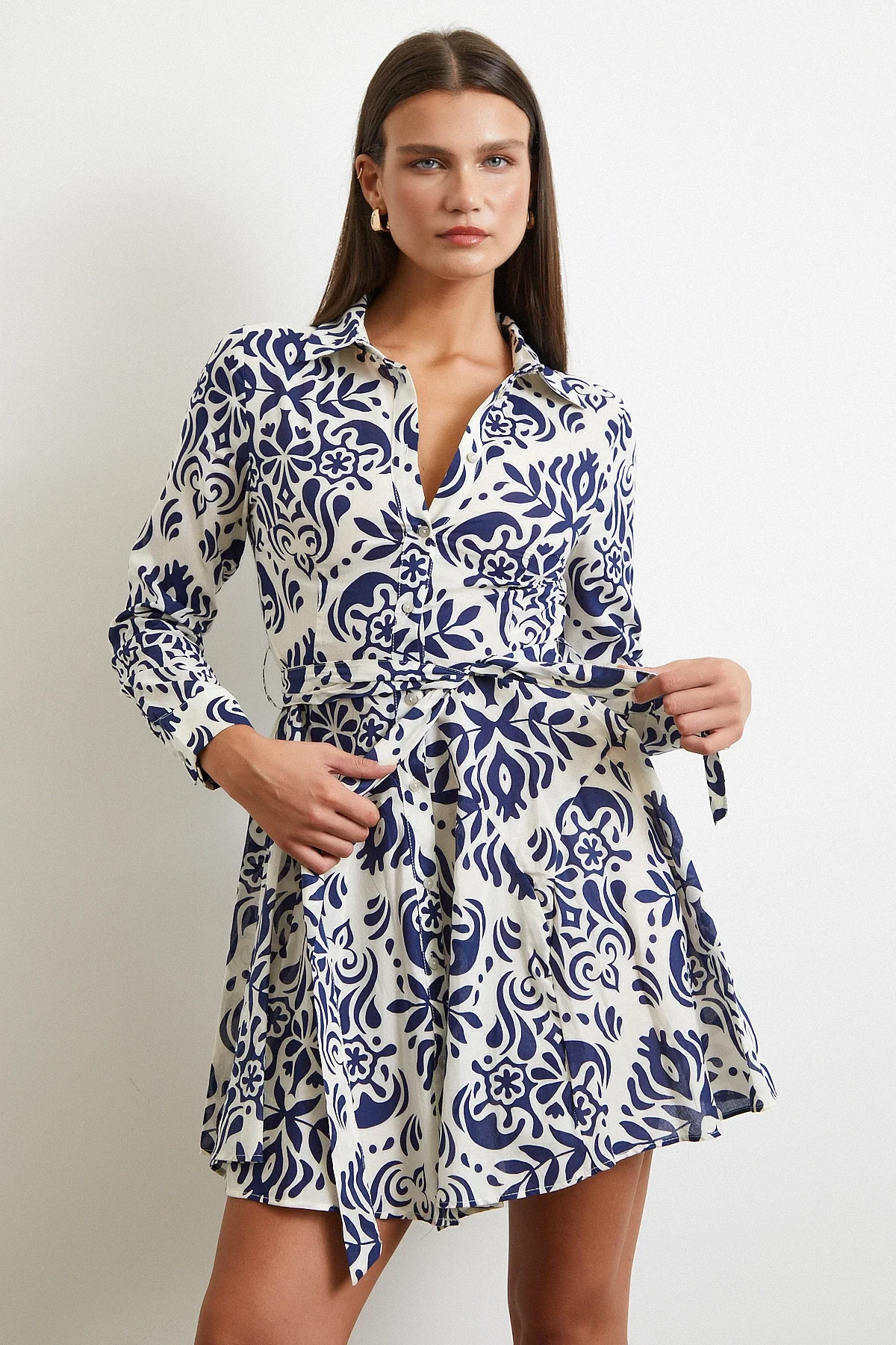 Godeli Desenli Elbise - Lacivert