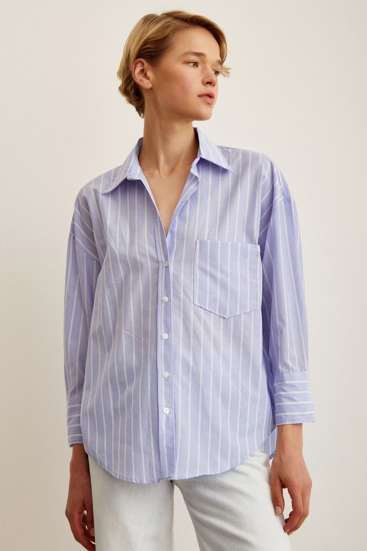 Striped Poplin Shirt - Light Blue