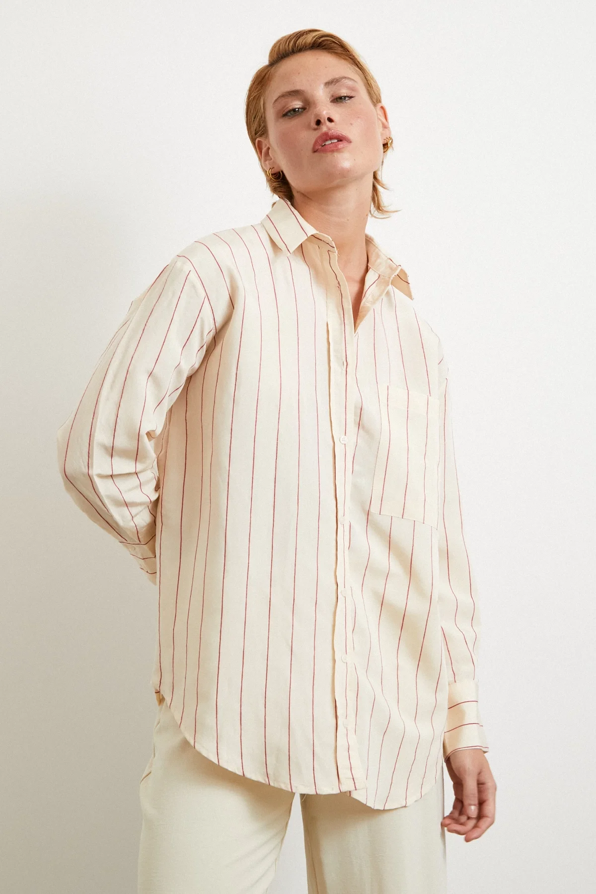 Contrast Striped Modal Shirt - Fuchsia