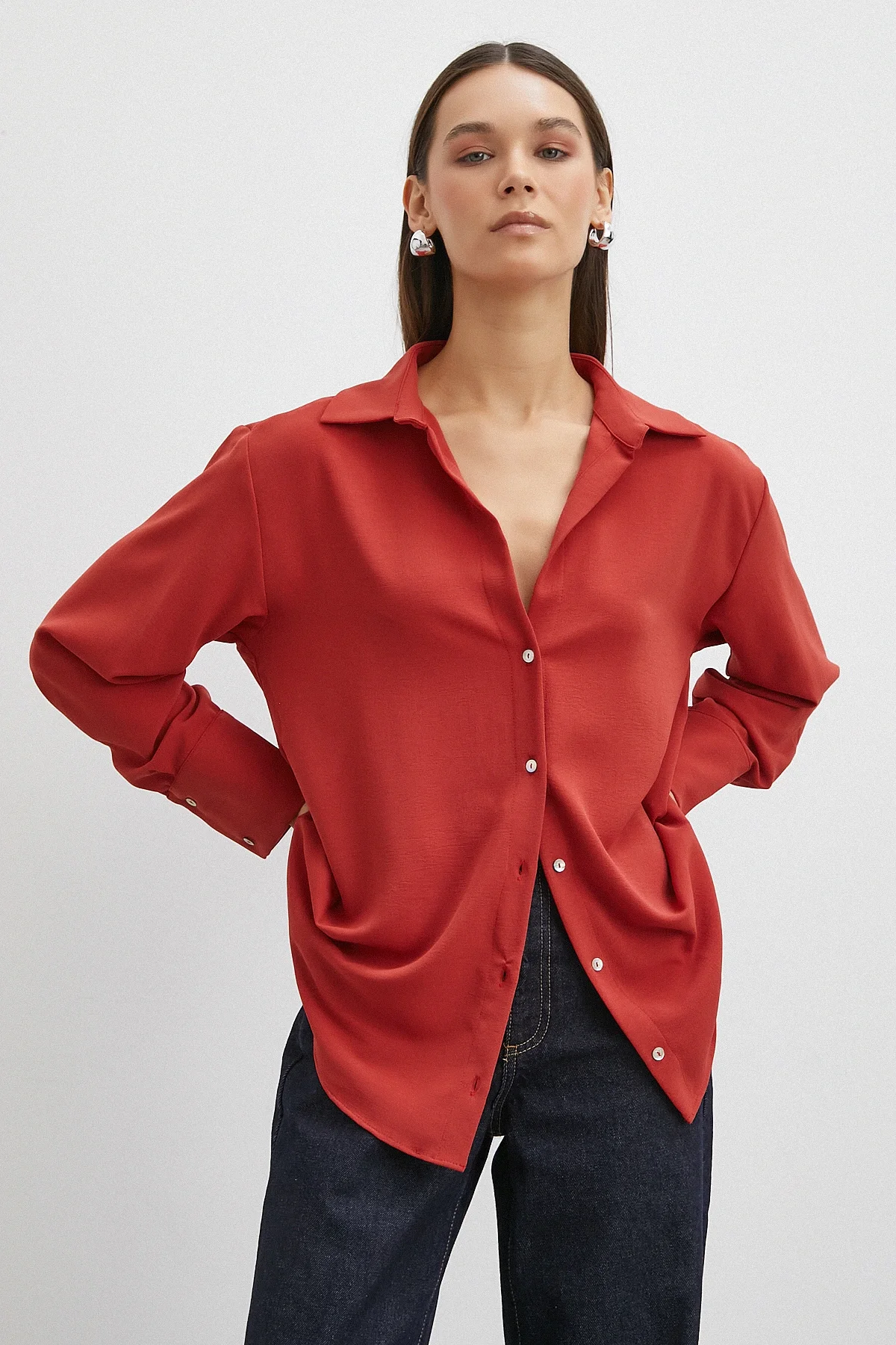 Basic Polyester Gömlek - Kiremit