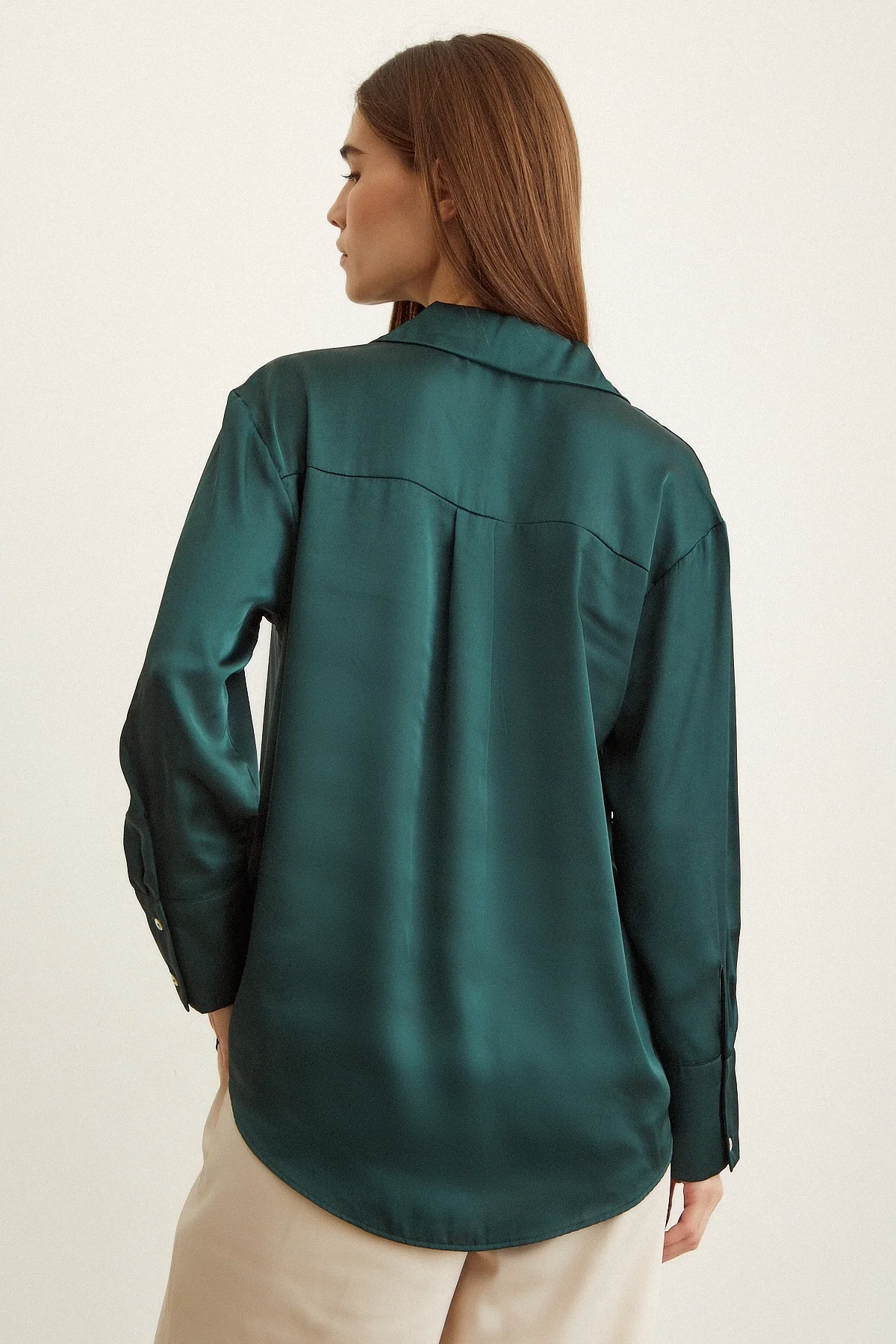 Basic Satin Shirt - Dark Green