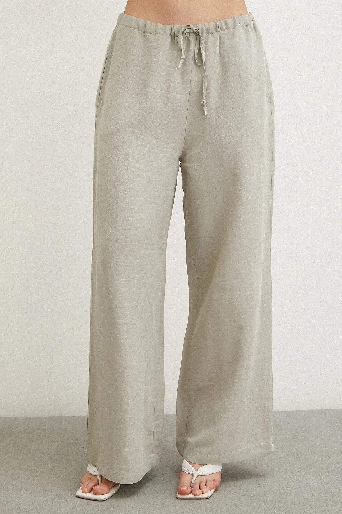 Beli Lastikli Bol Paça Pantolon - Haki