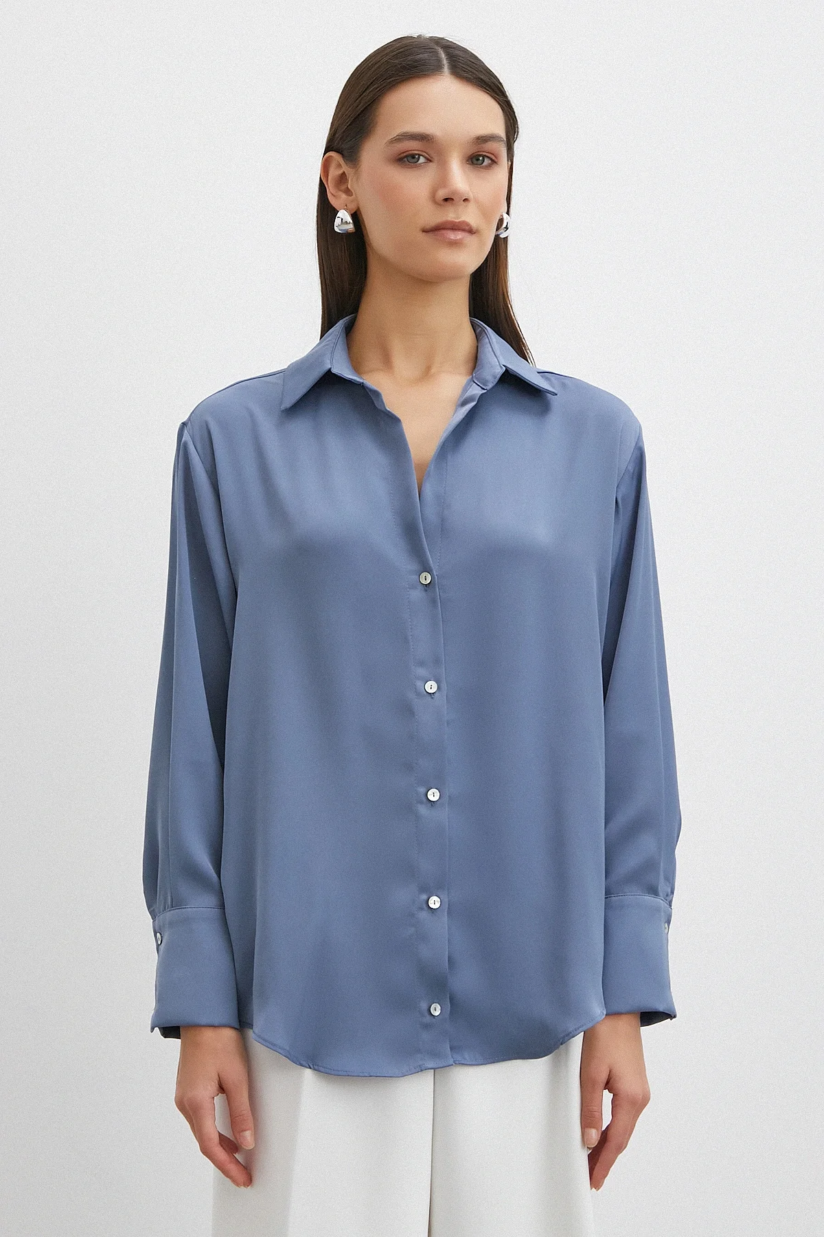 Basic Saten Gömlek - İndigo