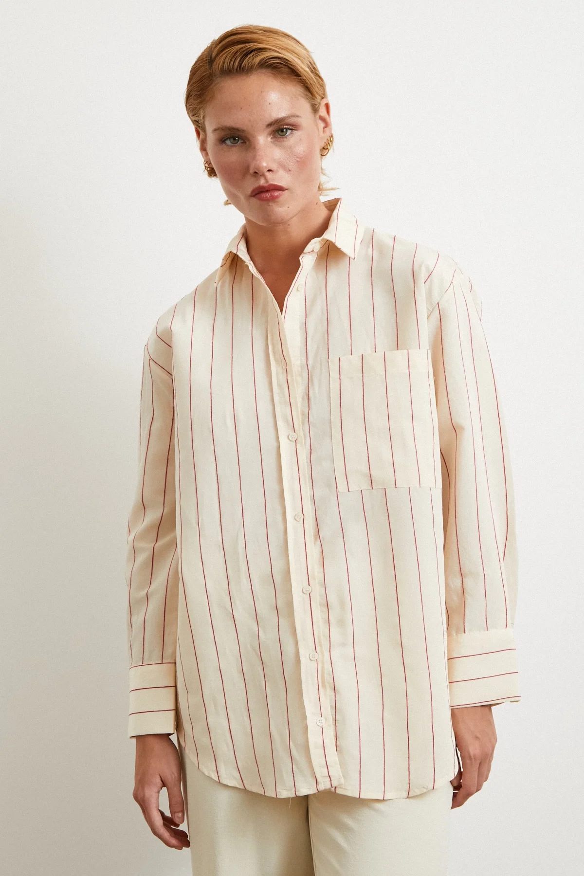 Contrast Striped Modal Shirt - Fuchsia
