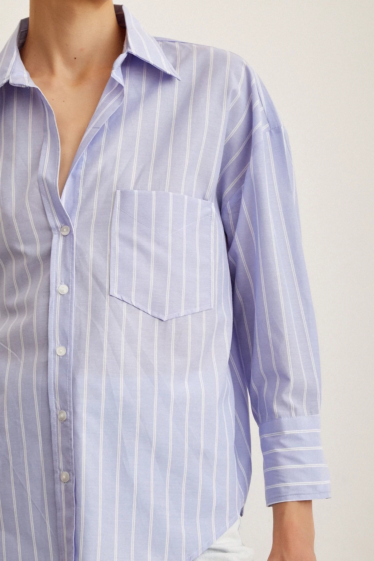 Striped Poplin Shirt - Light Blue