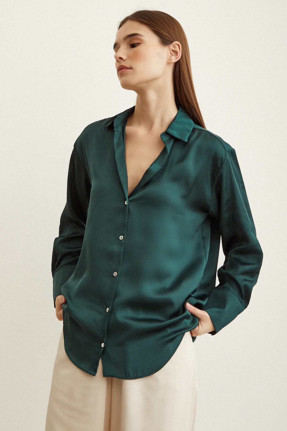 Basic Satin Shirt - Dark Green