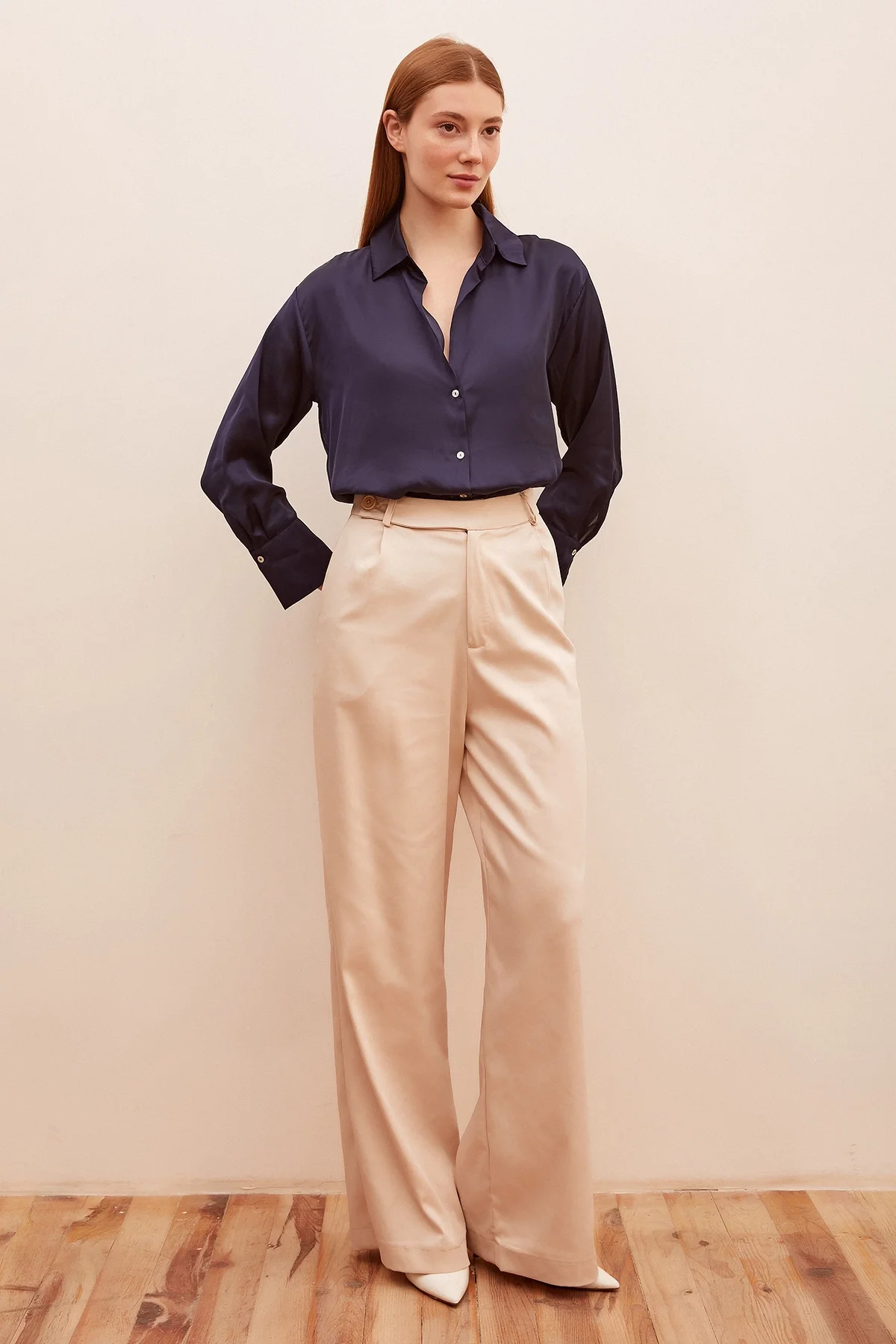 Basic Saten Gömlek - Lacivert