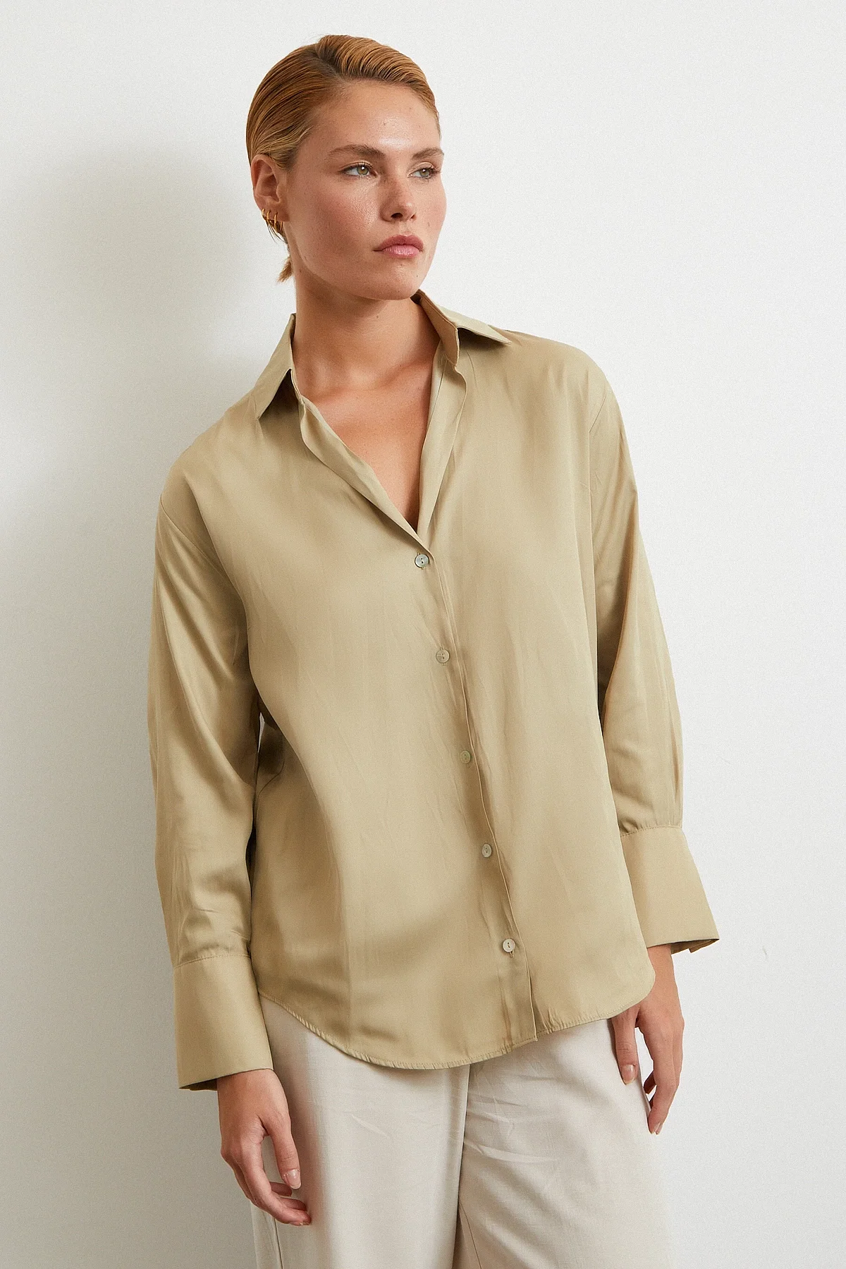 Diagonal Pattern Shirt - Beige