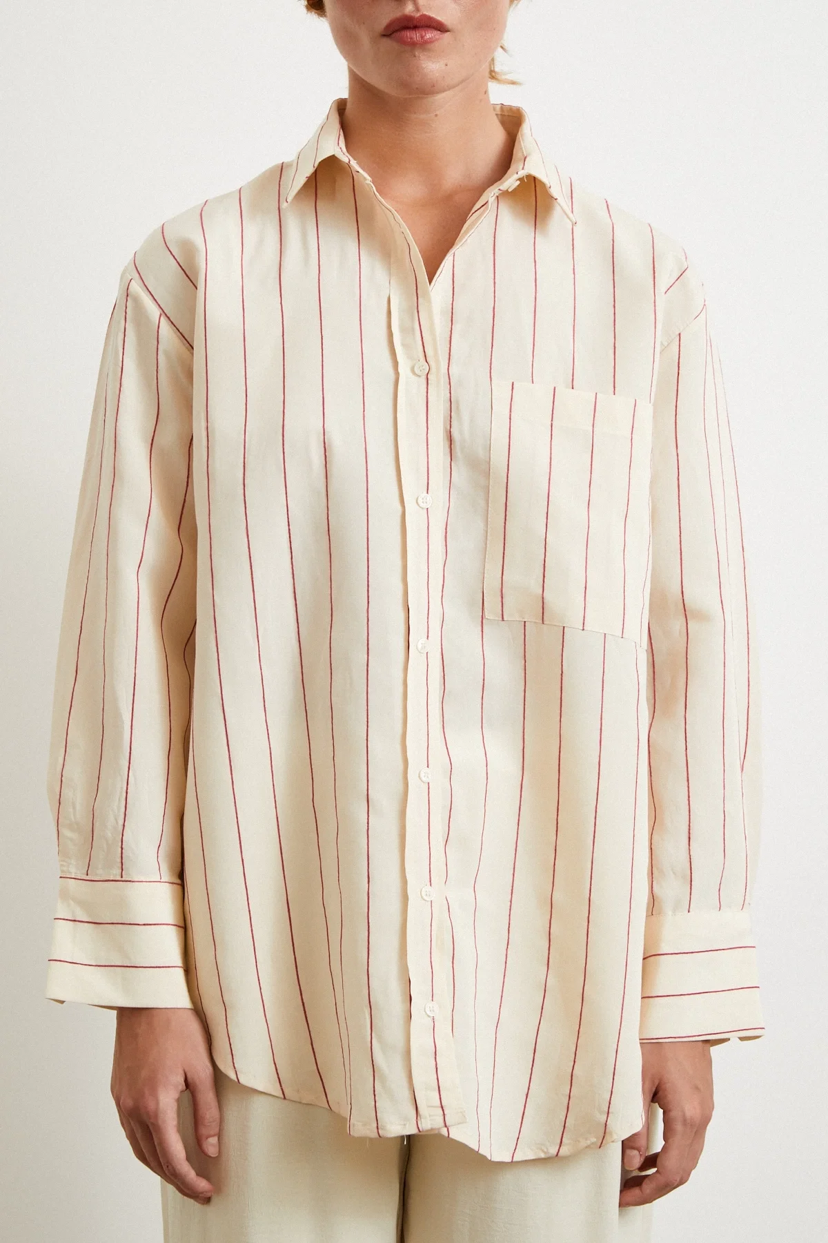 Contrast Striped Modal Shirt - Fuchsia