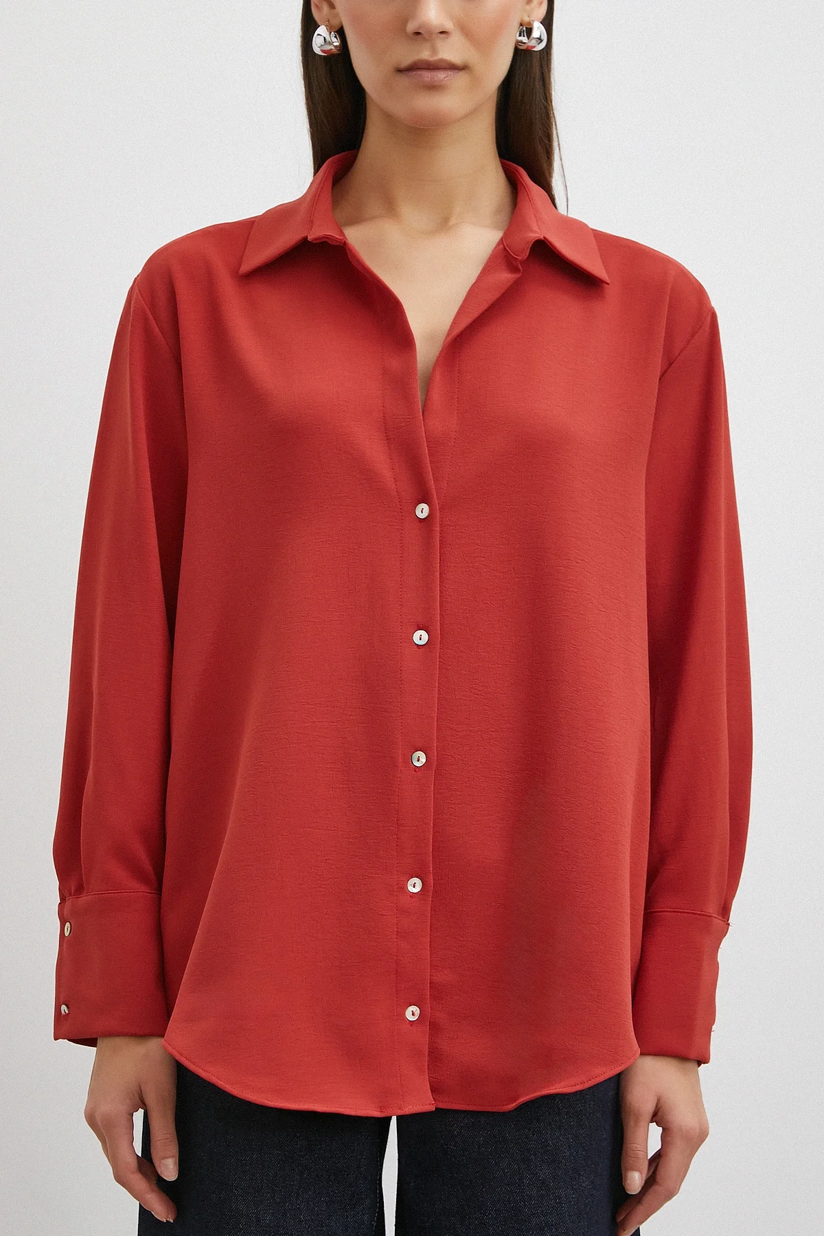 Basic Polyester Gömlek - Kiremit