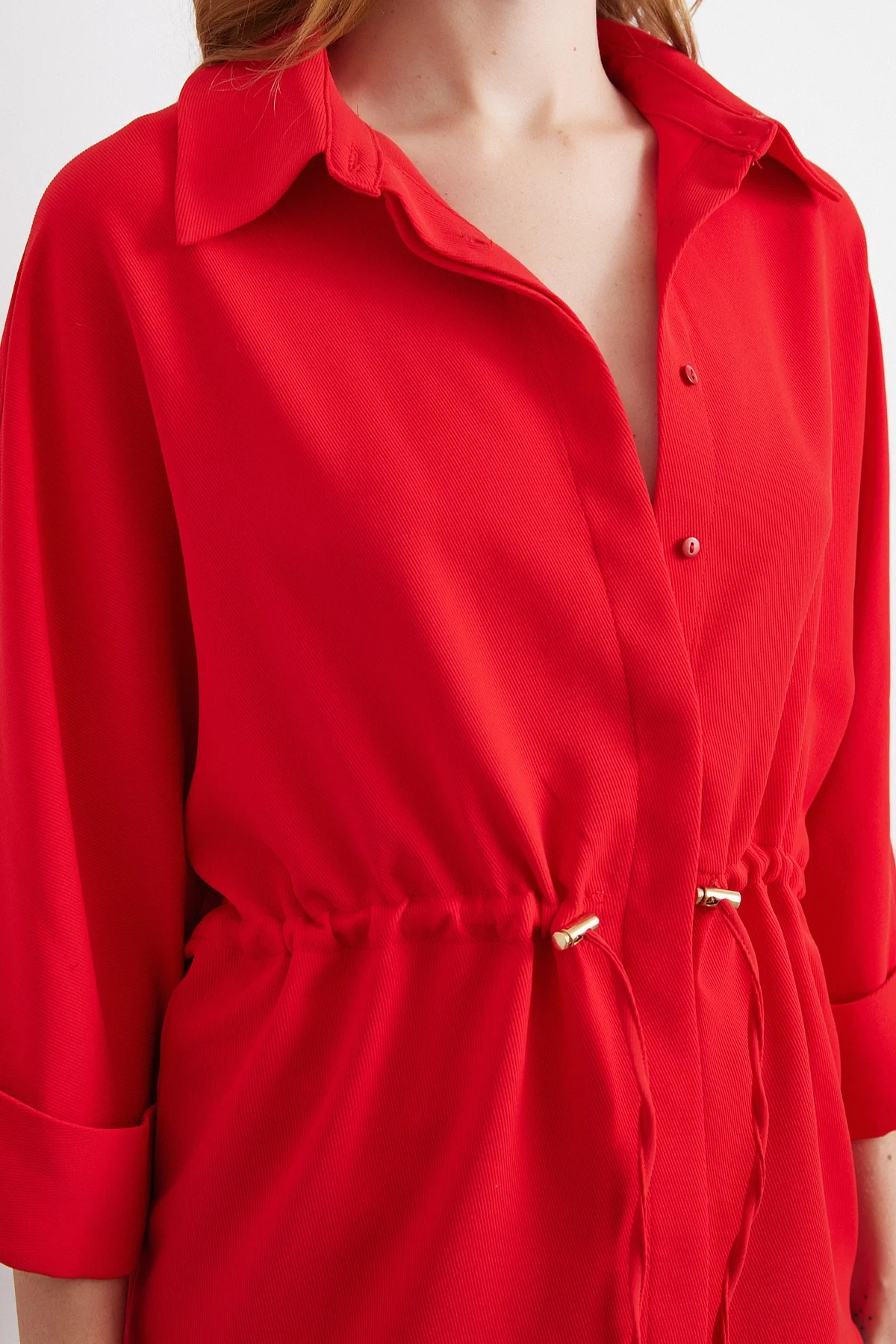 قميص كيمونو بأكمام مزمومة - أحمر