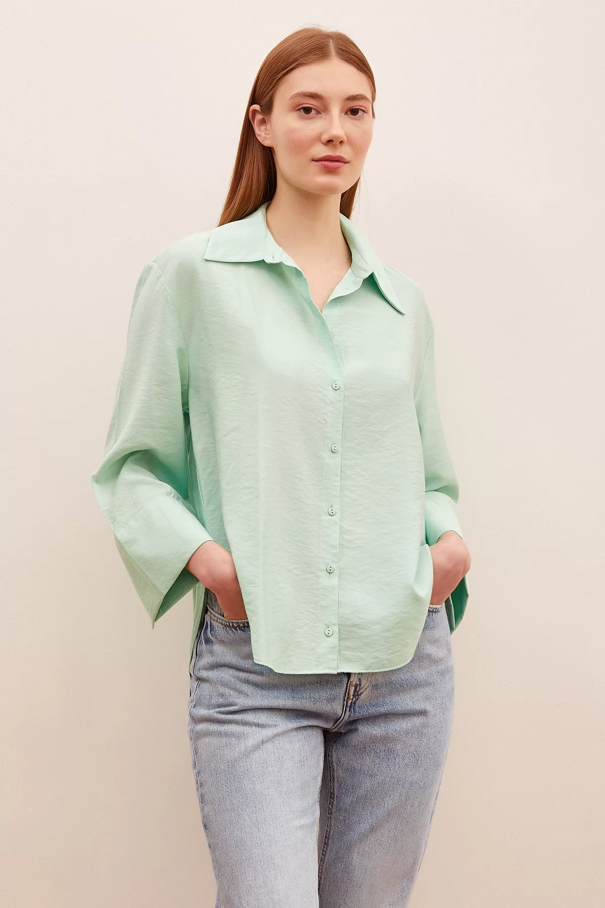Sofia Saten Gömlek - Yeşil