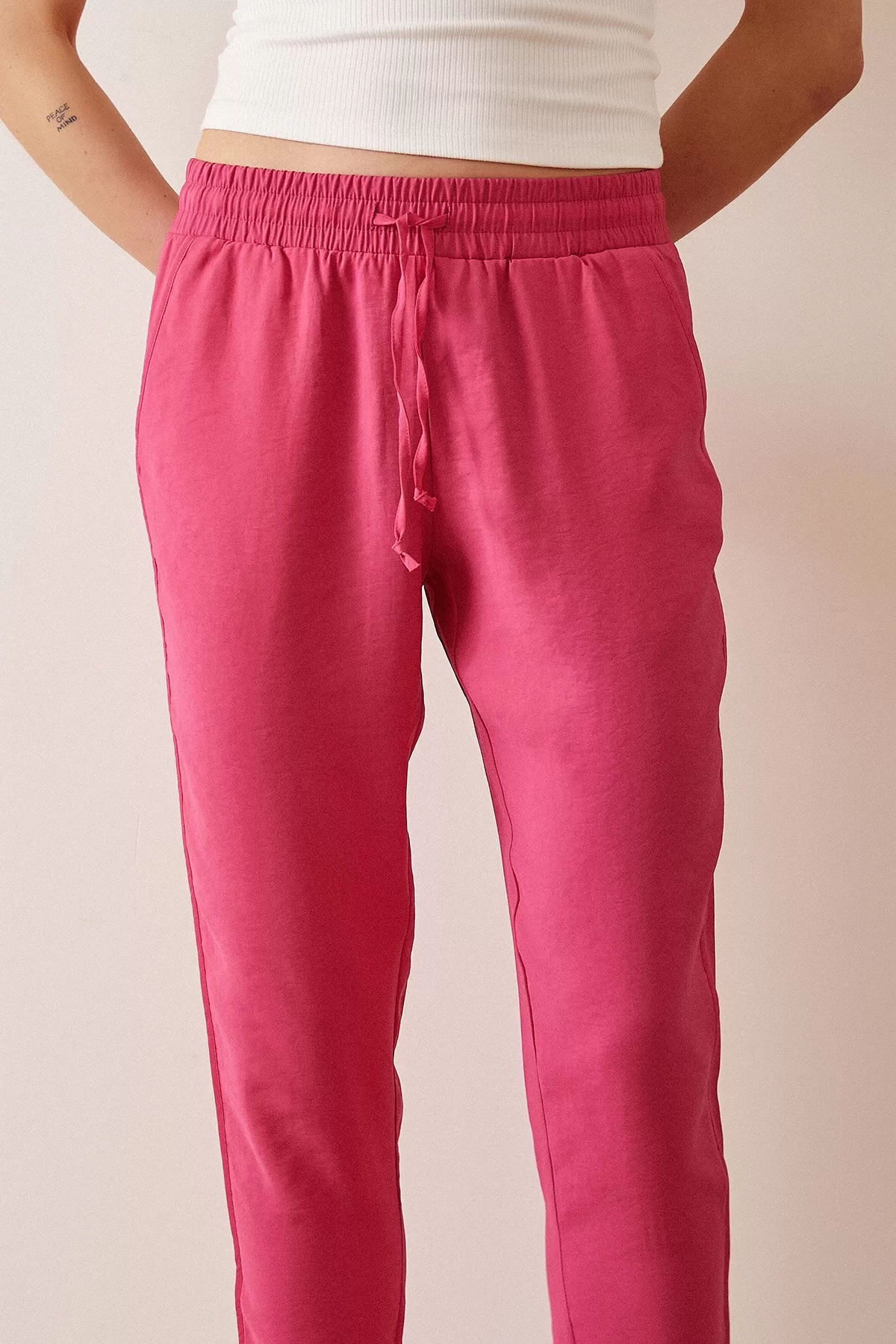 Yanı Biyeli Bağcıklı Pijama Pantolon - Fuşya