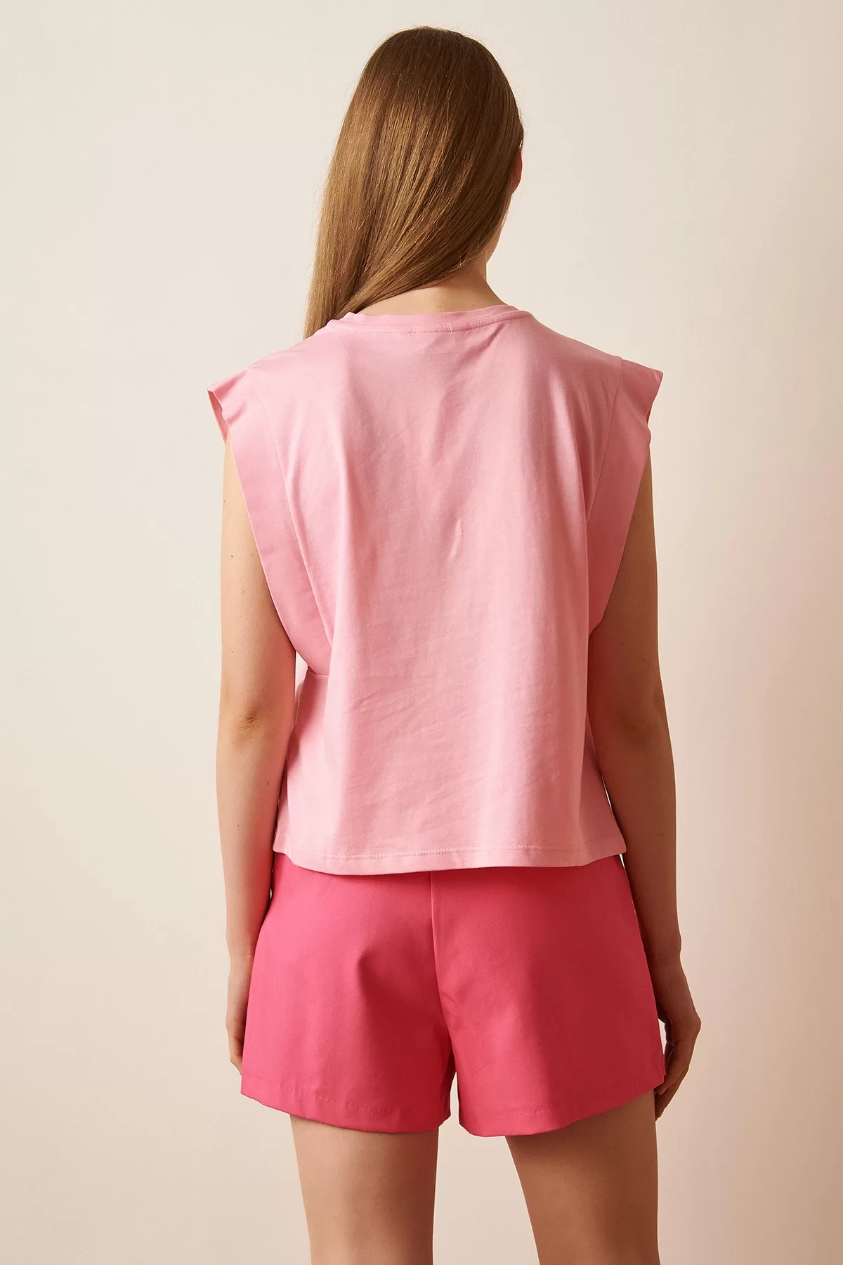Блузка без рукавов с округлым вырезом - Розовая