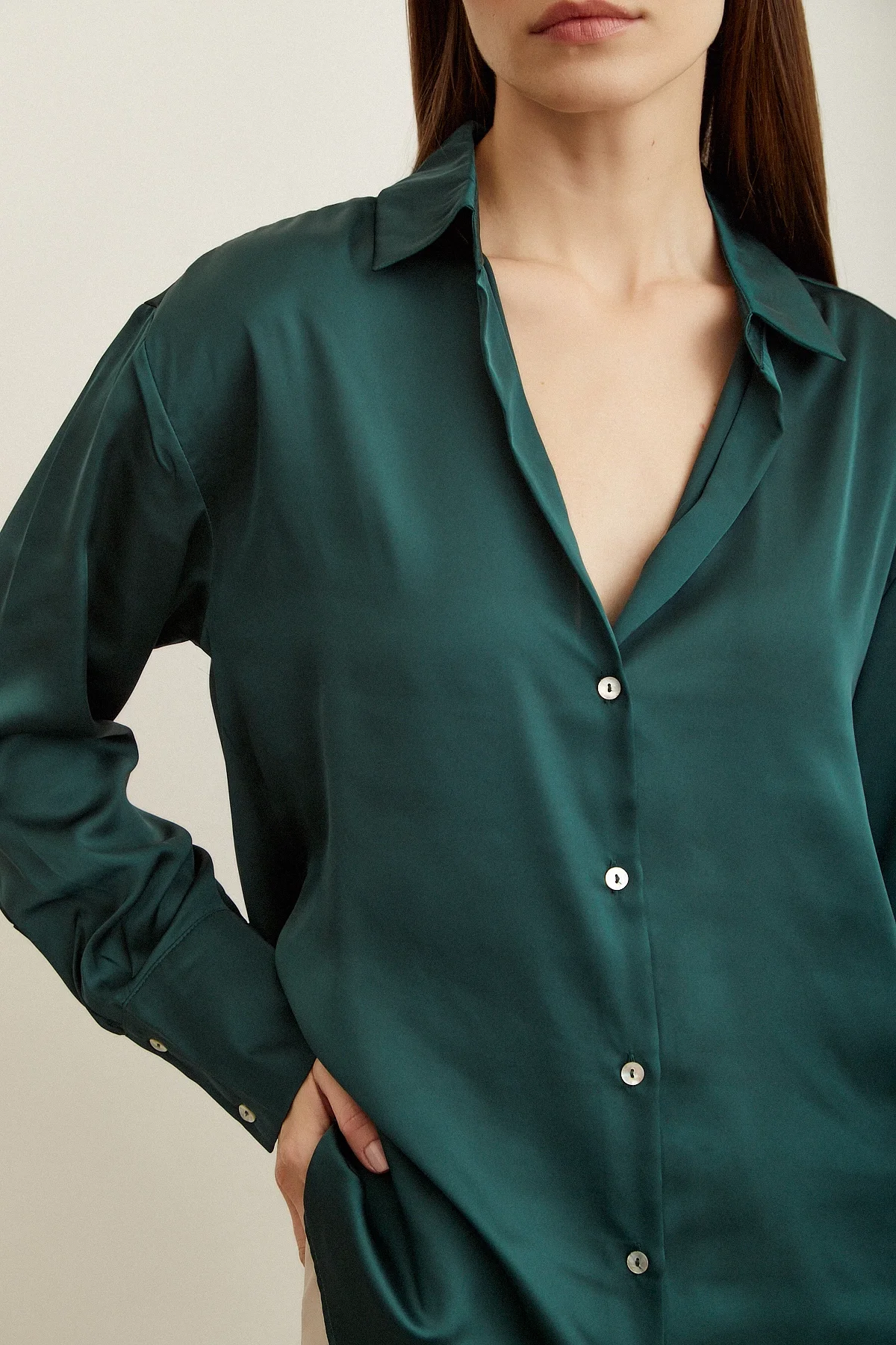 Basic Satin Shirt - Dark Green