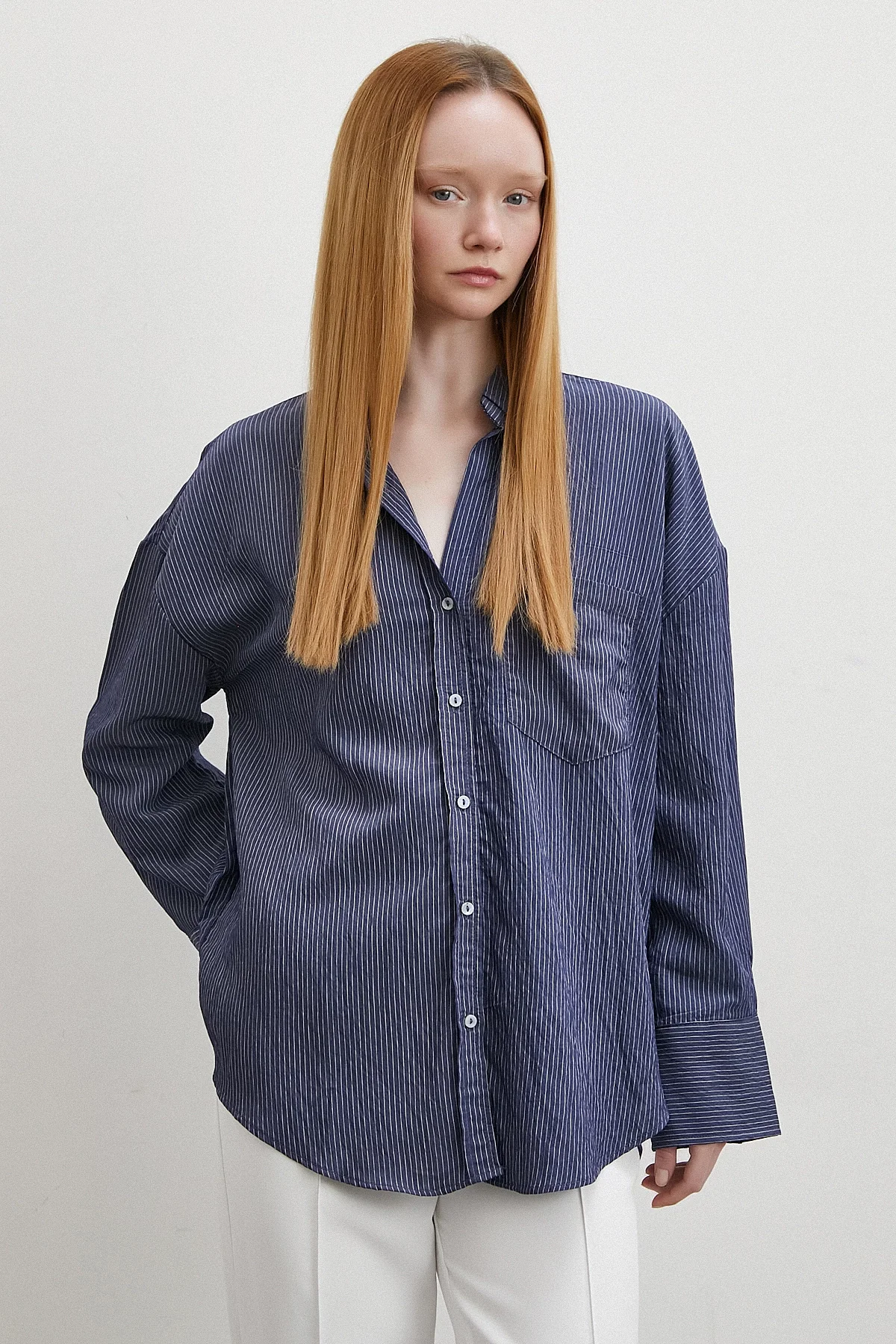 القميص المخطط بجيوب - أزرق كحلي