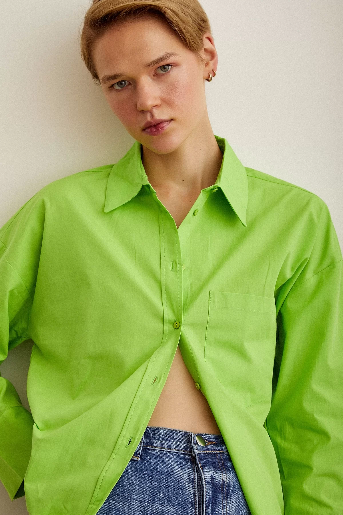 Boyfriend Basic Gömlek - Fıstık Yeşili