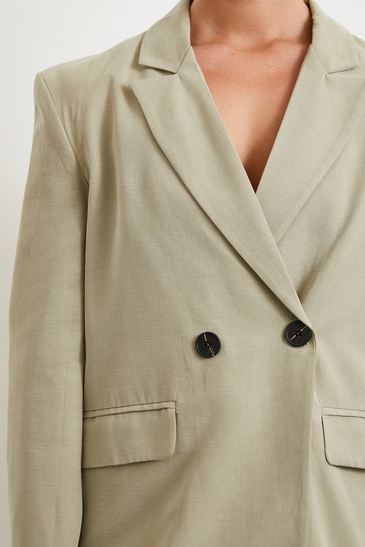 Çift Düğmeli Keten Blazer Ceket - Gri