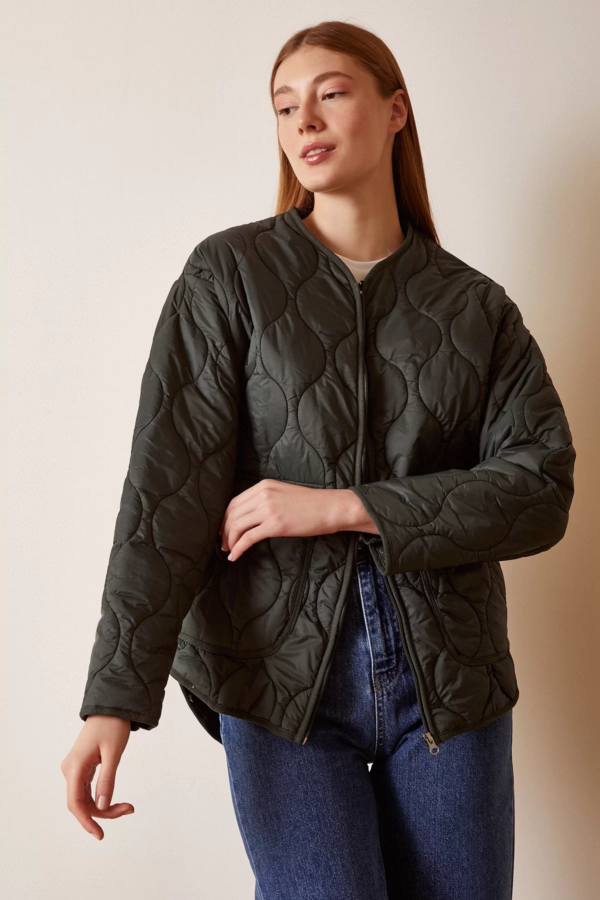 Oversize Kapitone Mont - Haki