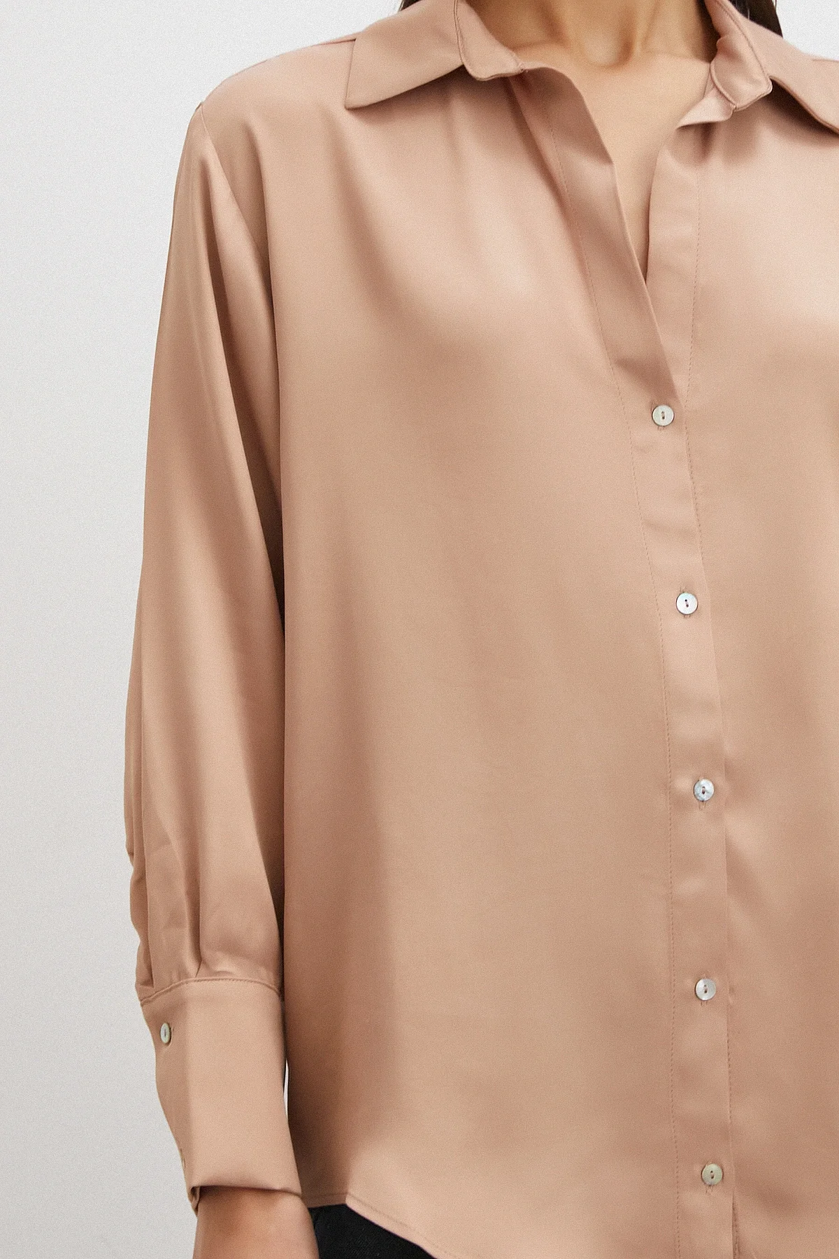 Viskon Saten Gömlek - Somon