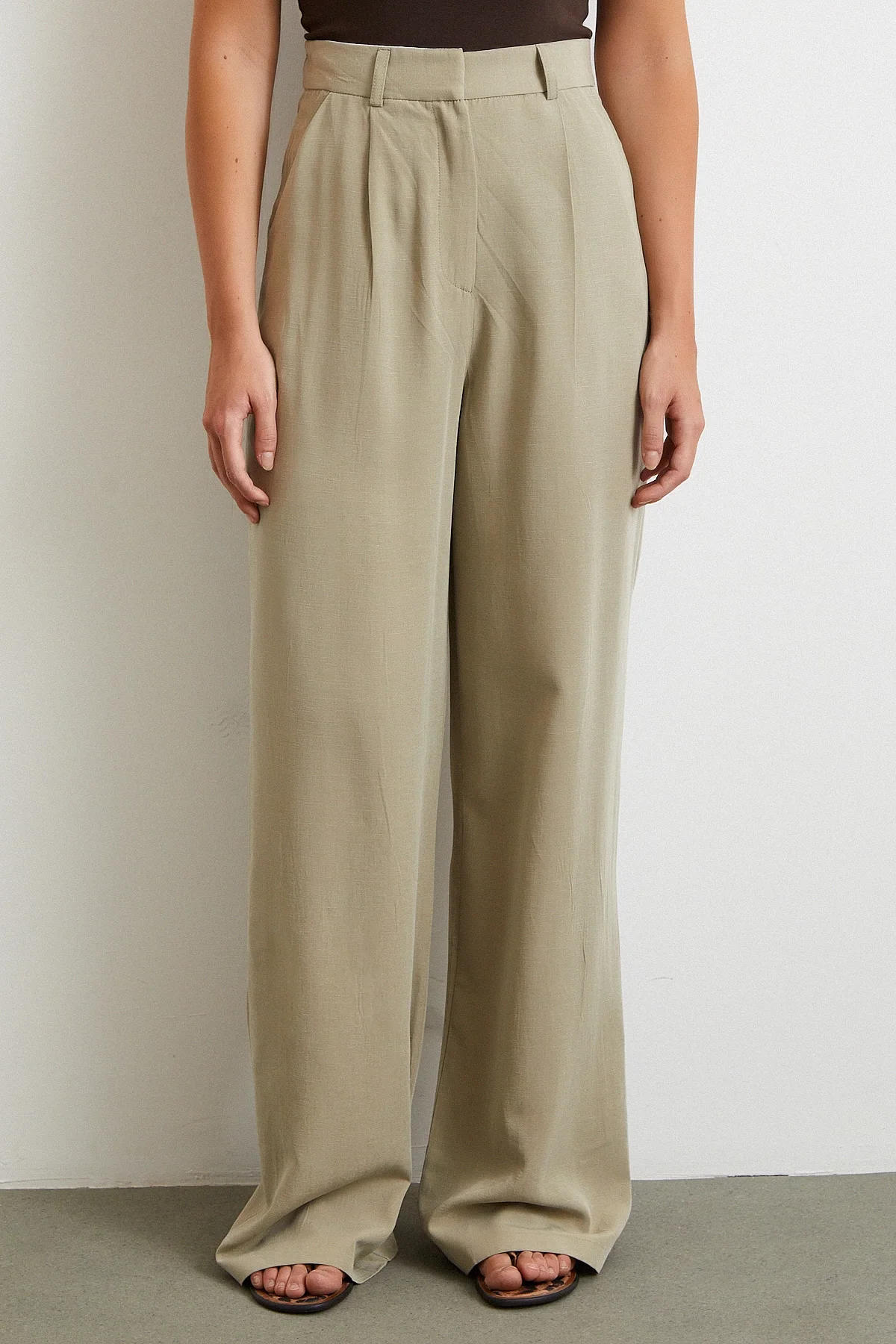Linen Palazzo Pants - Gray