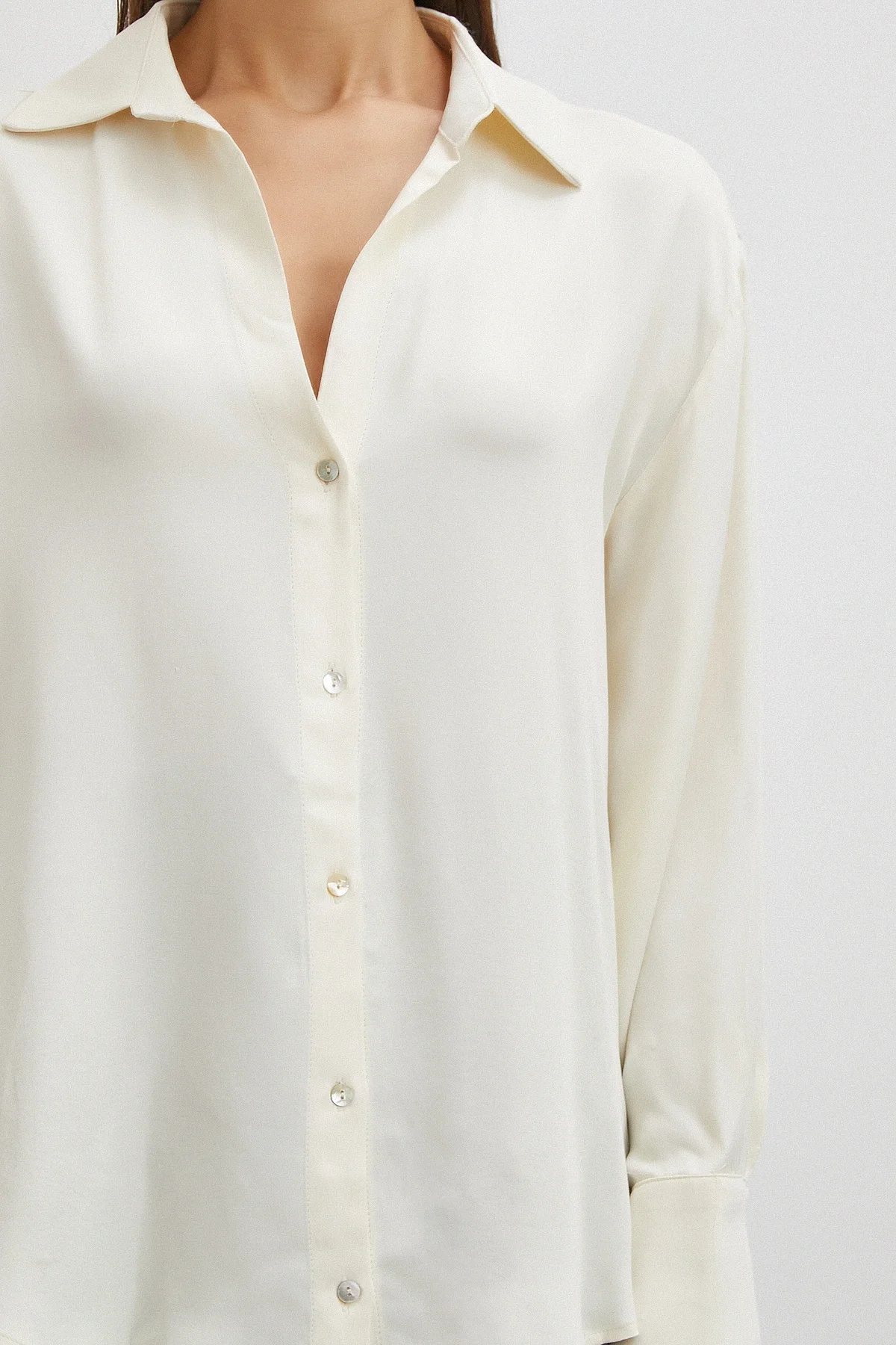 Viskon Saten Gömlek - Ekru