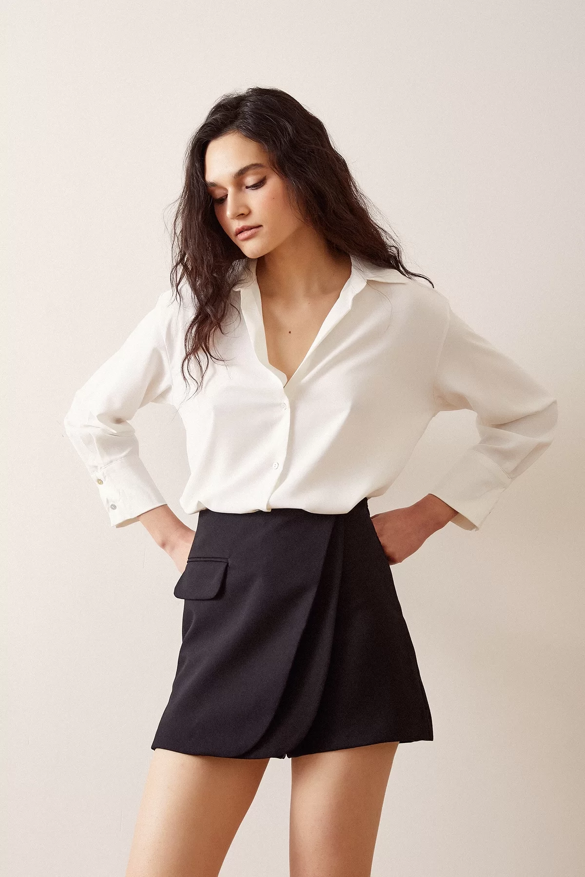 V-Neck Satin Blouse - White
