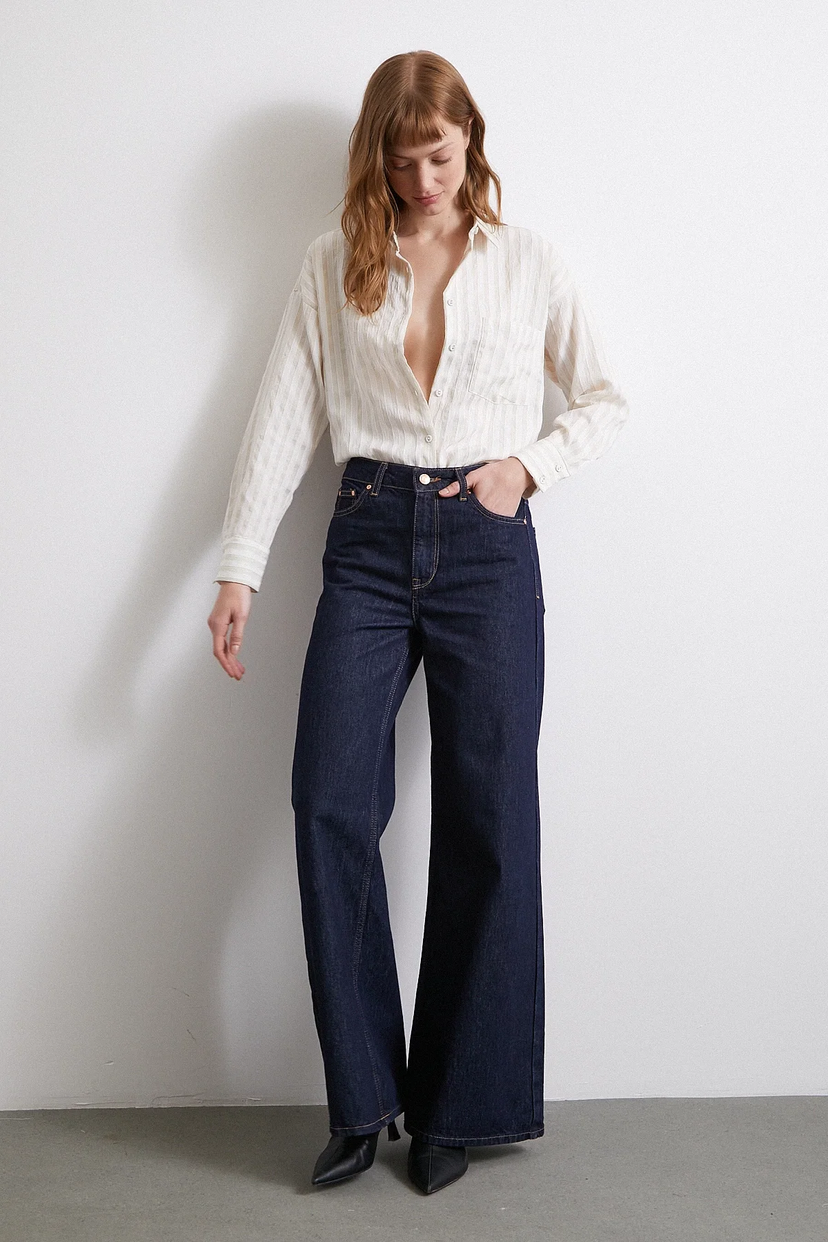 Multi Çizgili Cepli Gömlek - Bej