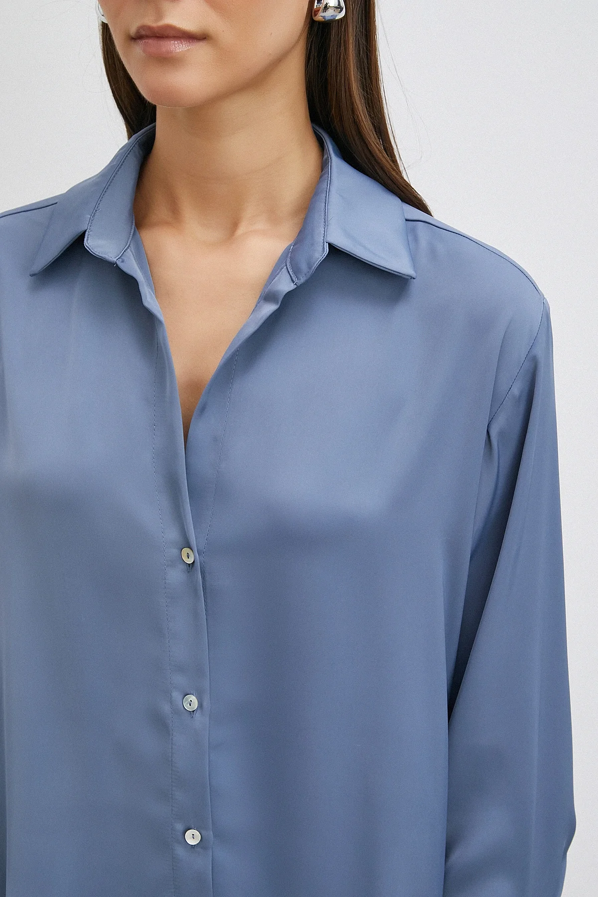 Basic Saten Gömlek - İndigo