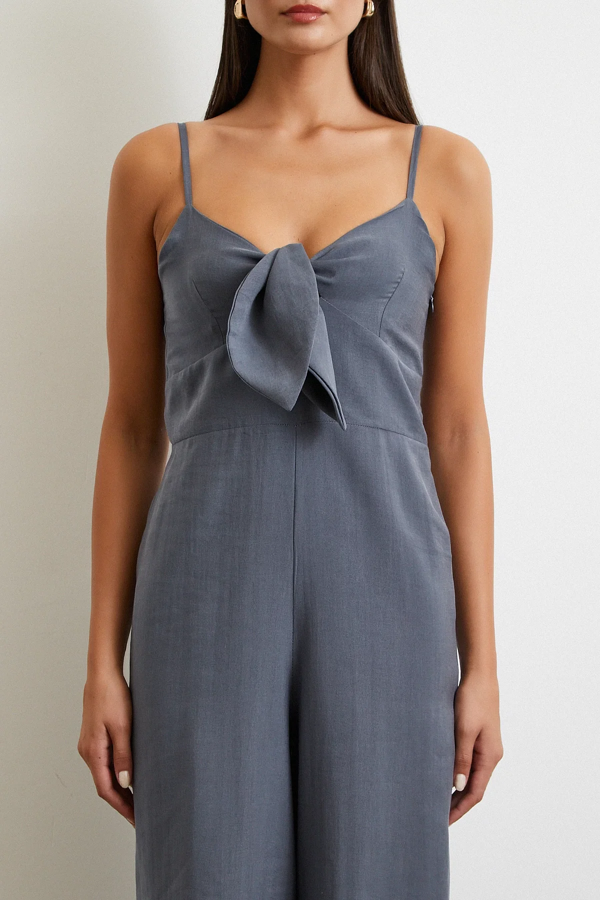 Fiyonklu Askılı Tulum - Gri