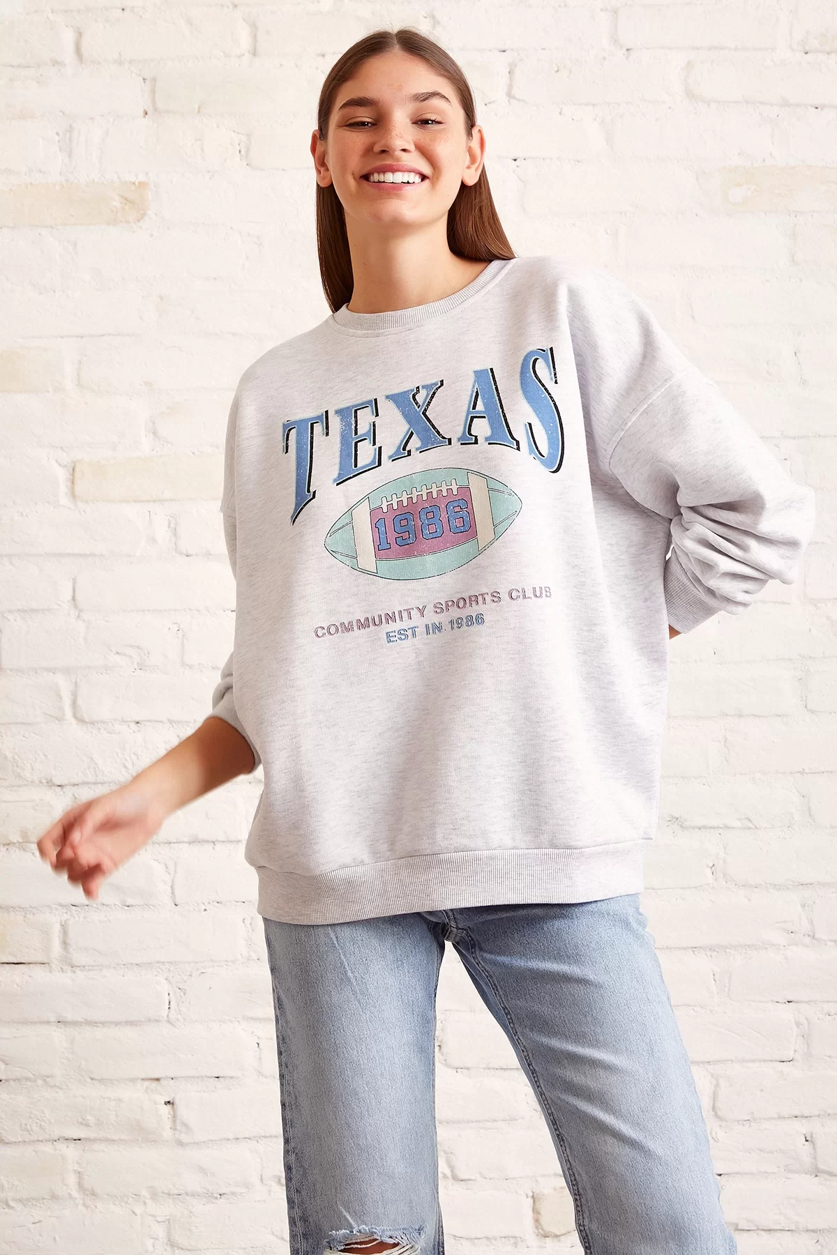 Şardonlu Texas Sweatshirt - Gri