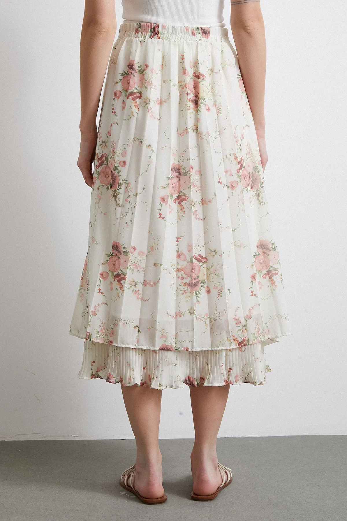 Fırfırlı Piliseli Etek - Krem