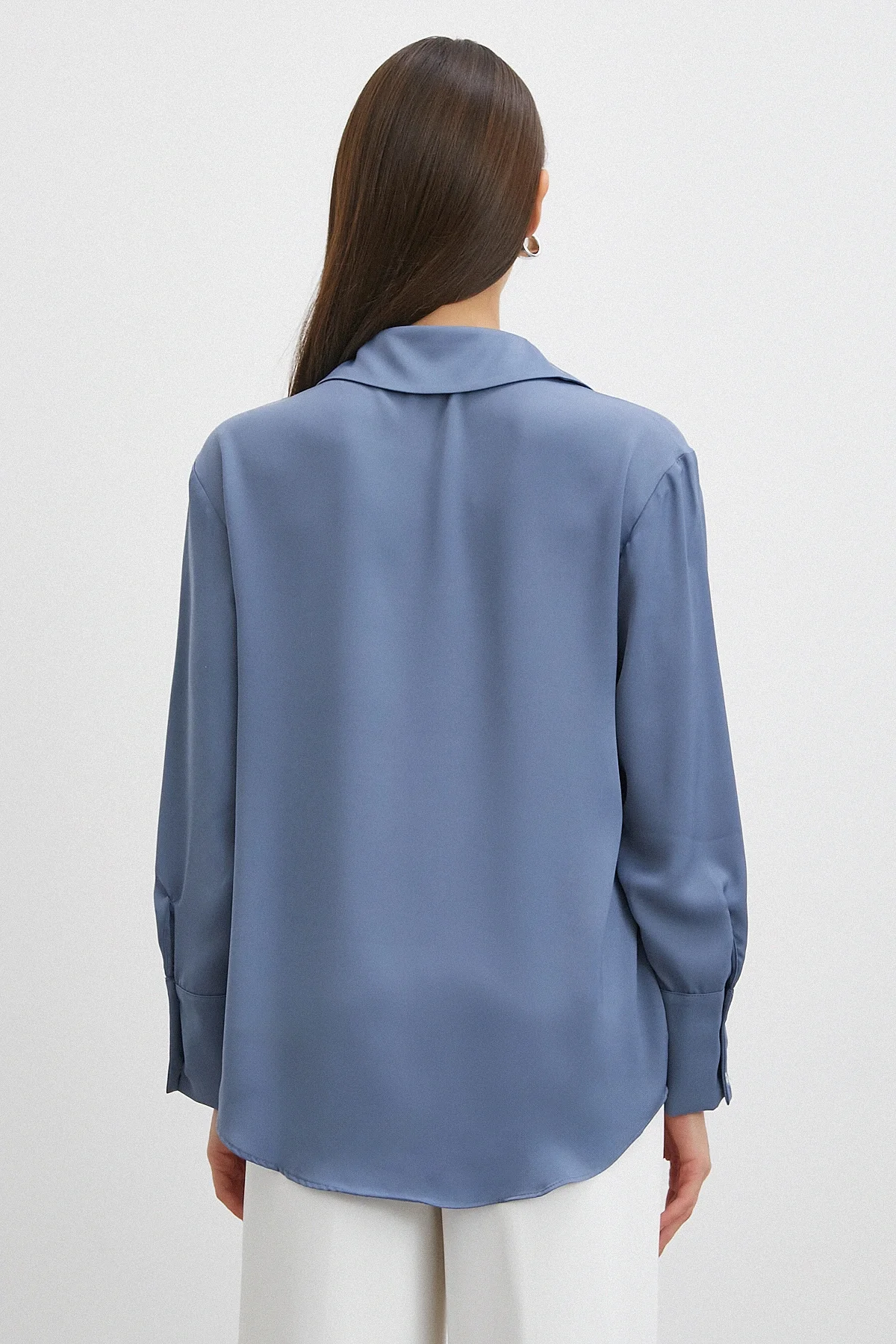 Basic Saten Gömlek - İndigo