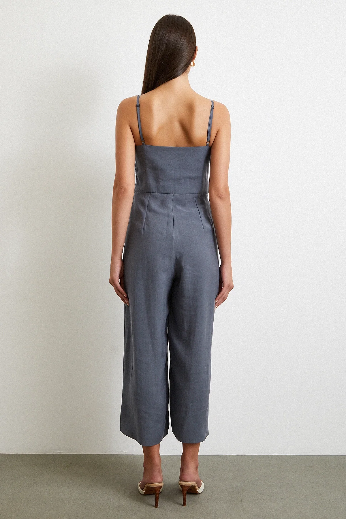 Fiyonklu Askılı Tulum - Gri