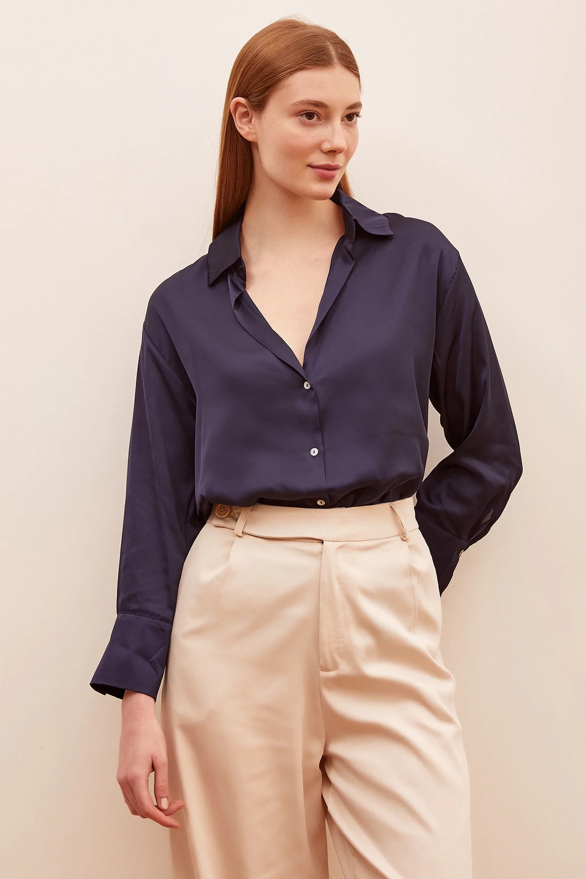 Basic Saten Gömlek - Lacivert