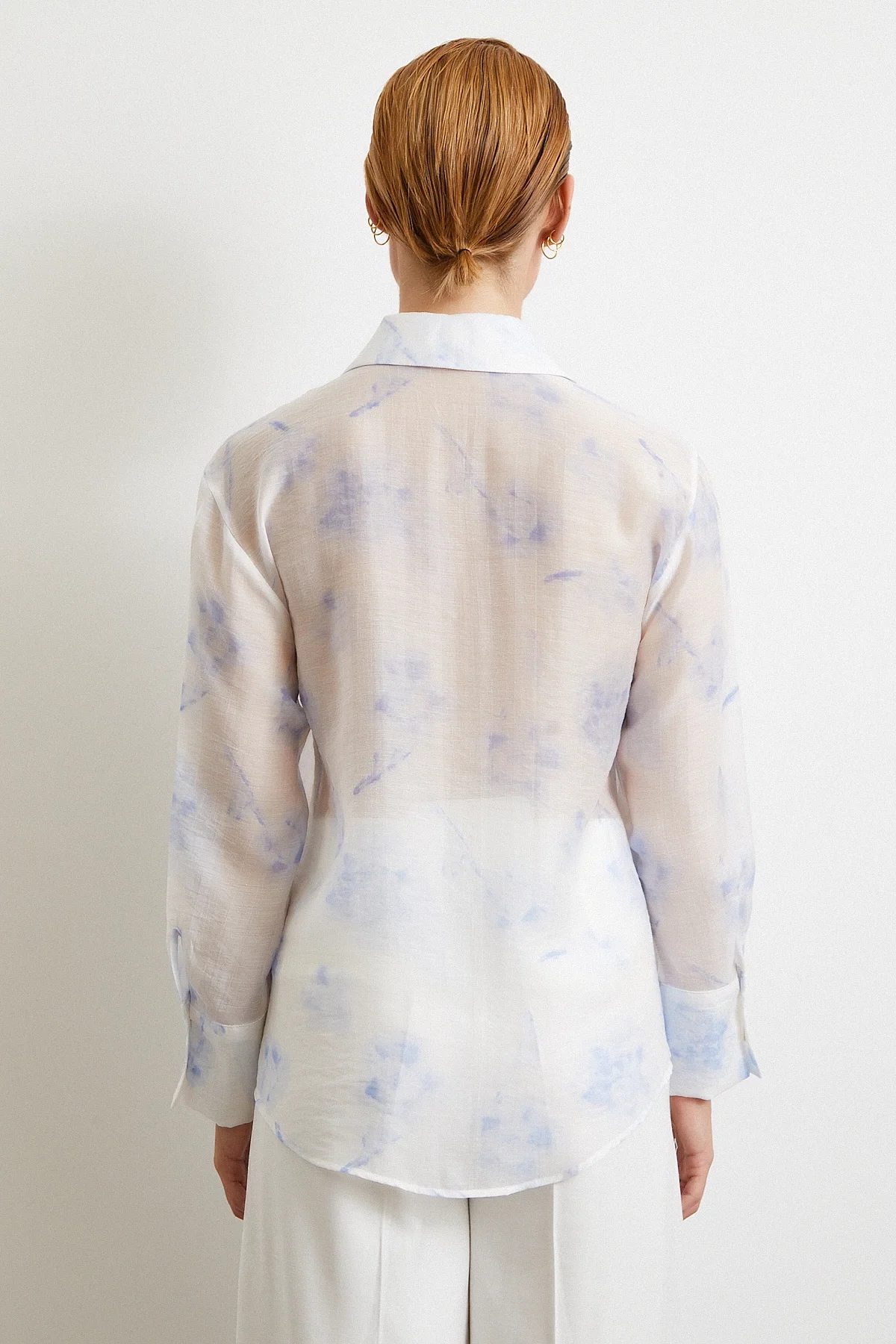 Organze Desenli Tül Gömlek - Mavi