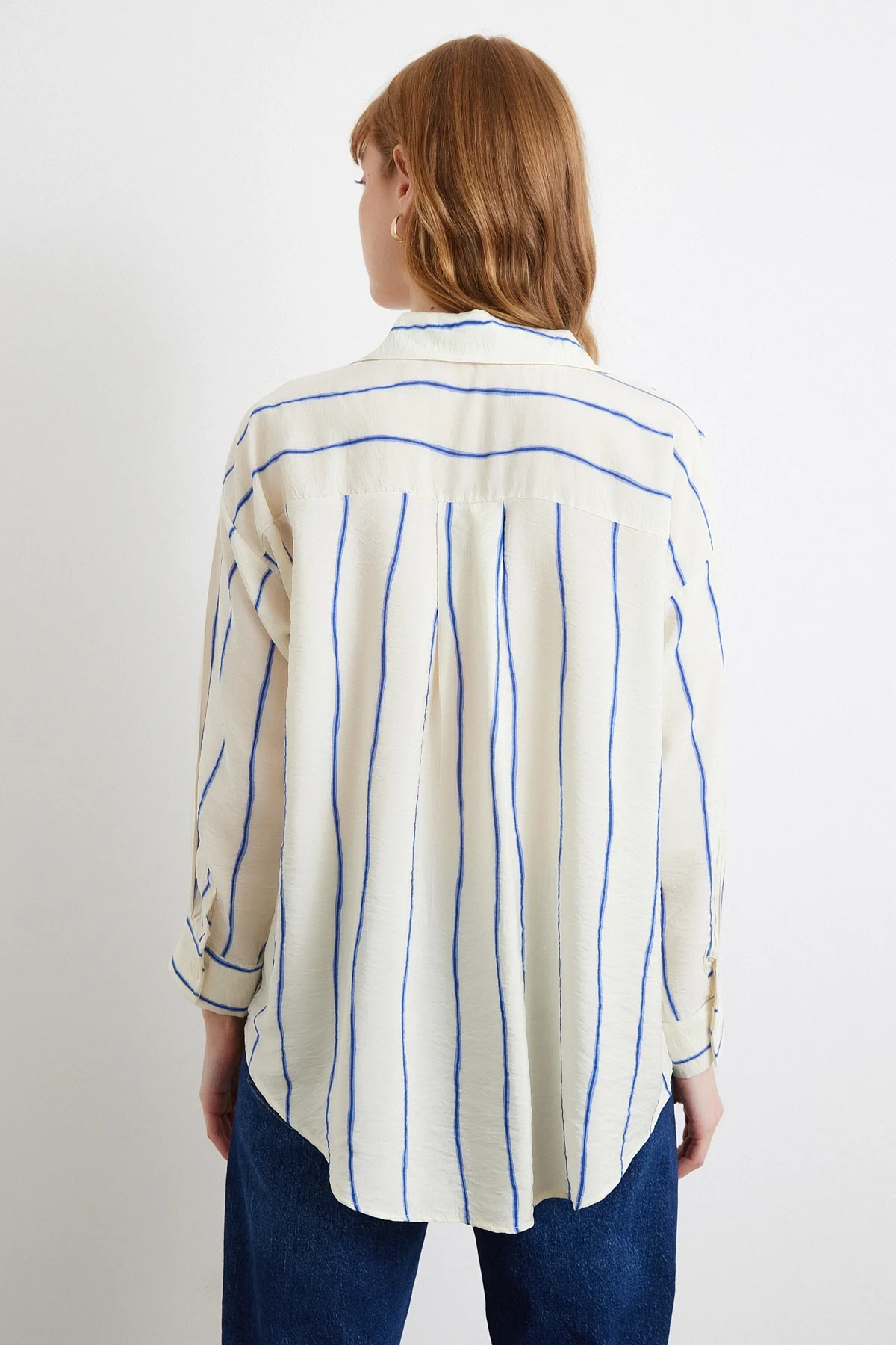 Çizgili Modal Gömlek - Saks