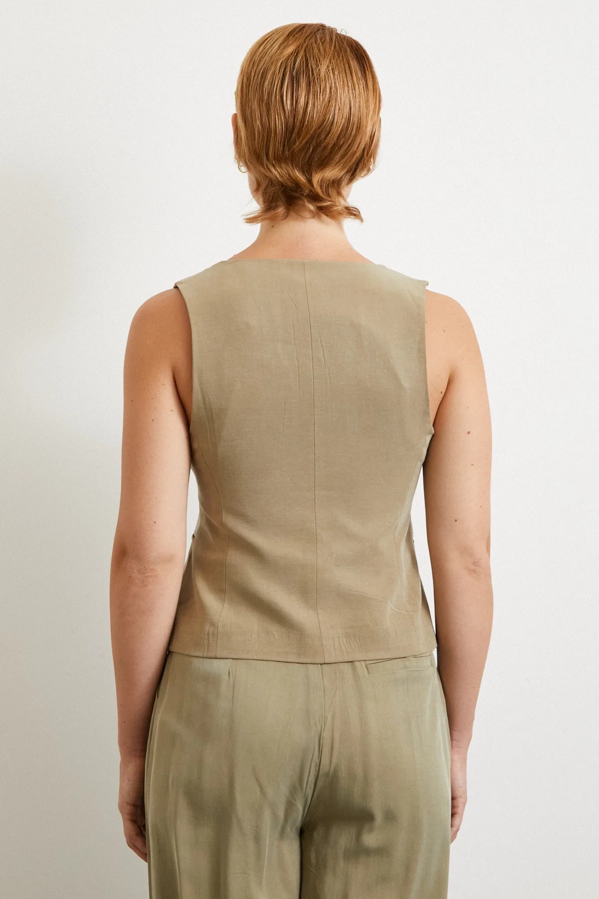 Pocketed Linen Vest - Khaki