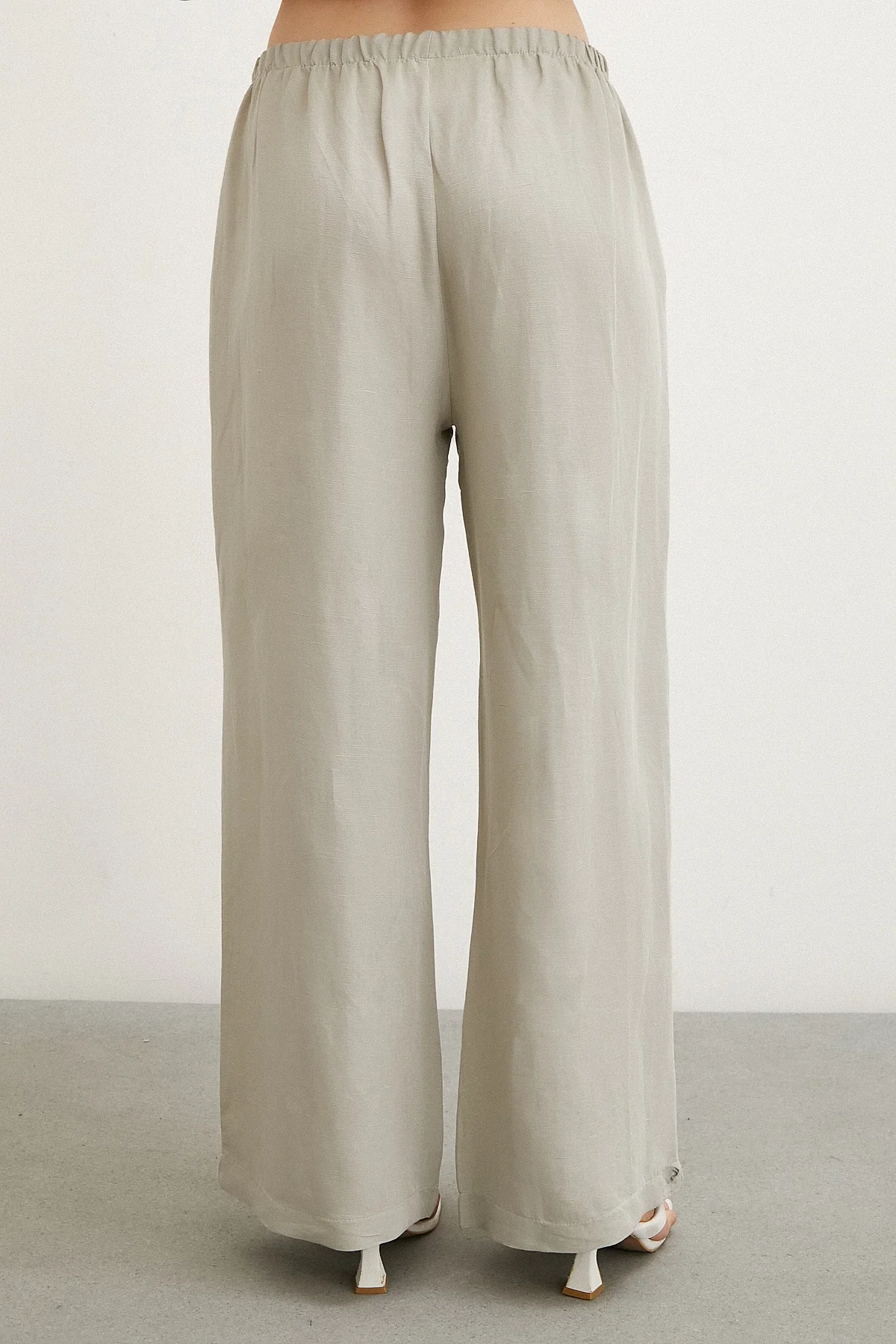 Beli Lastikli Bol Paça Pantolon - Haki