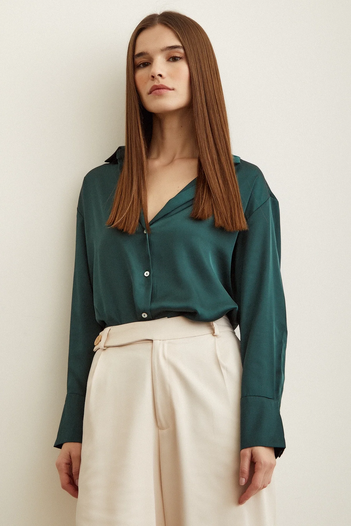 Basic Satin Shirt - Dark Green