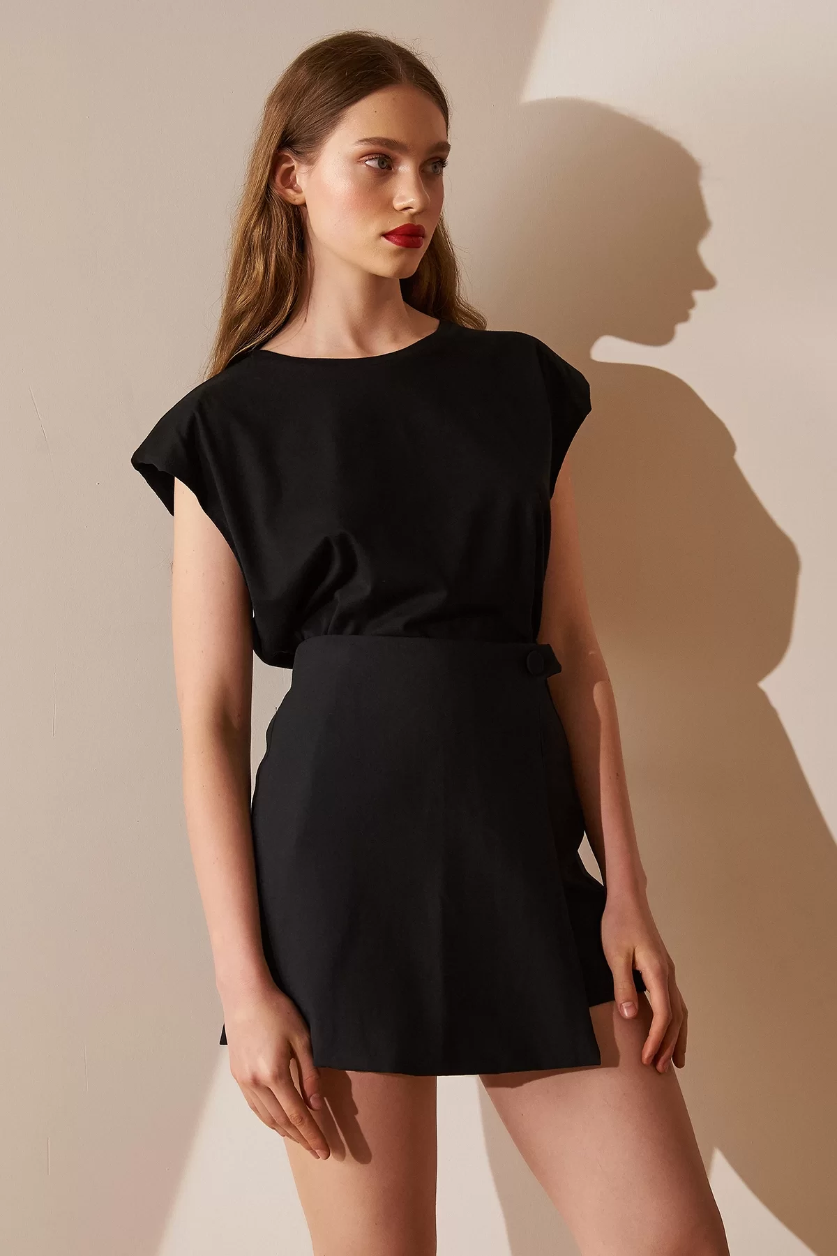 Biker Collar Padded Sleeveless Top - Black